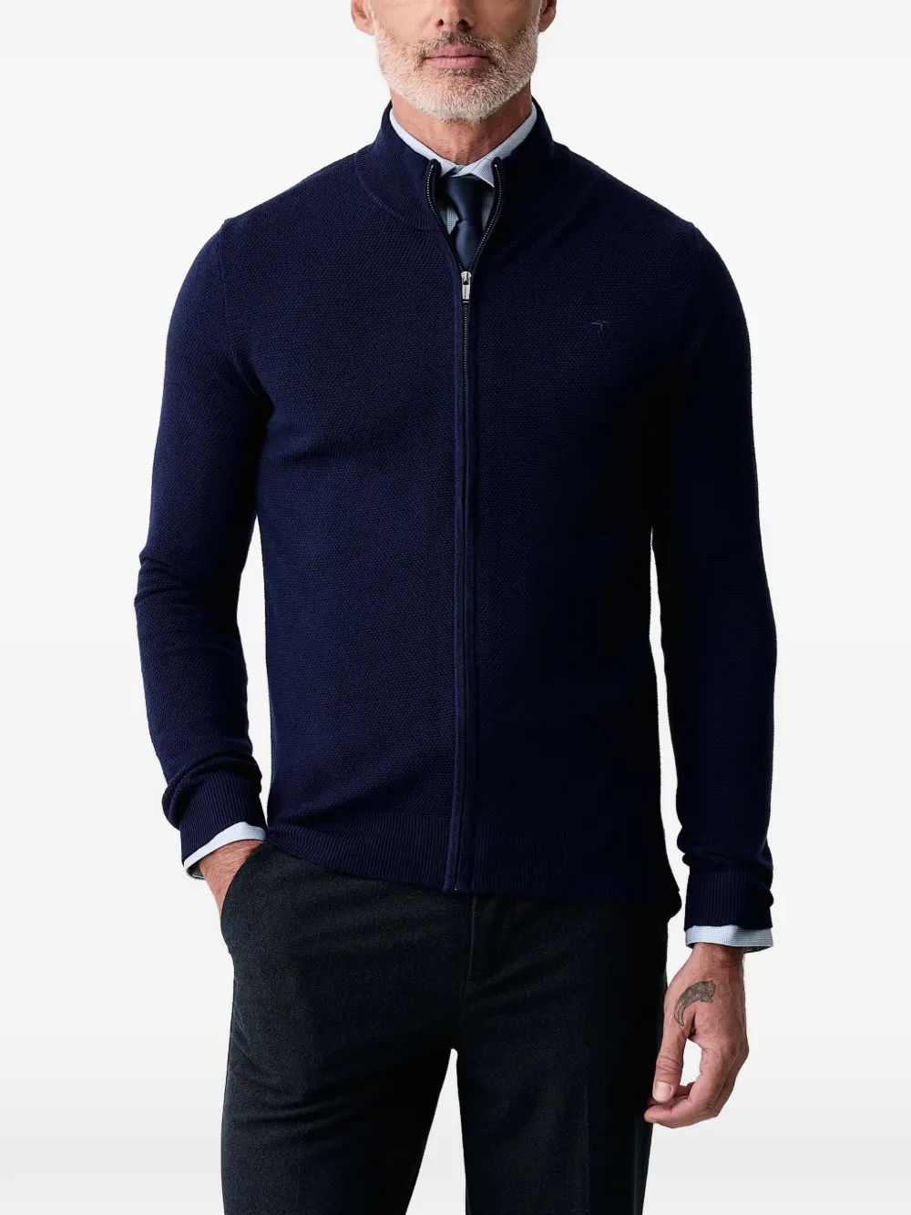 Trussardi zip-up textured-knit cardigan - Blue