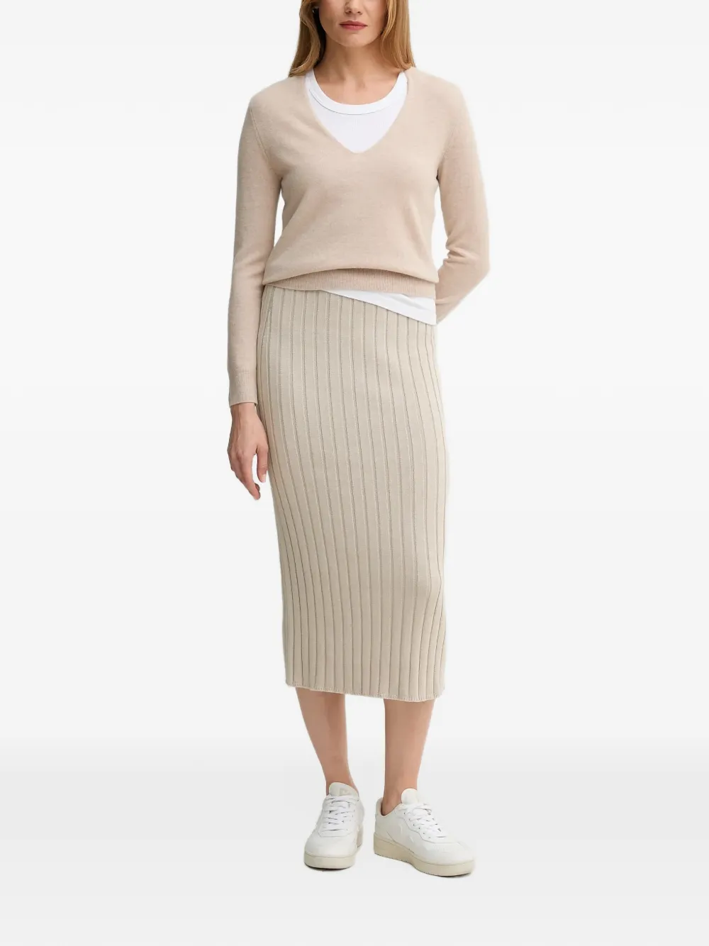 Benetton Trui met V-hals Beige