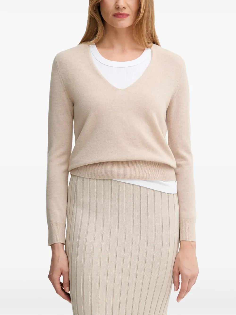Benetton Trui met V-hals Beige
