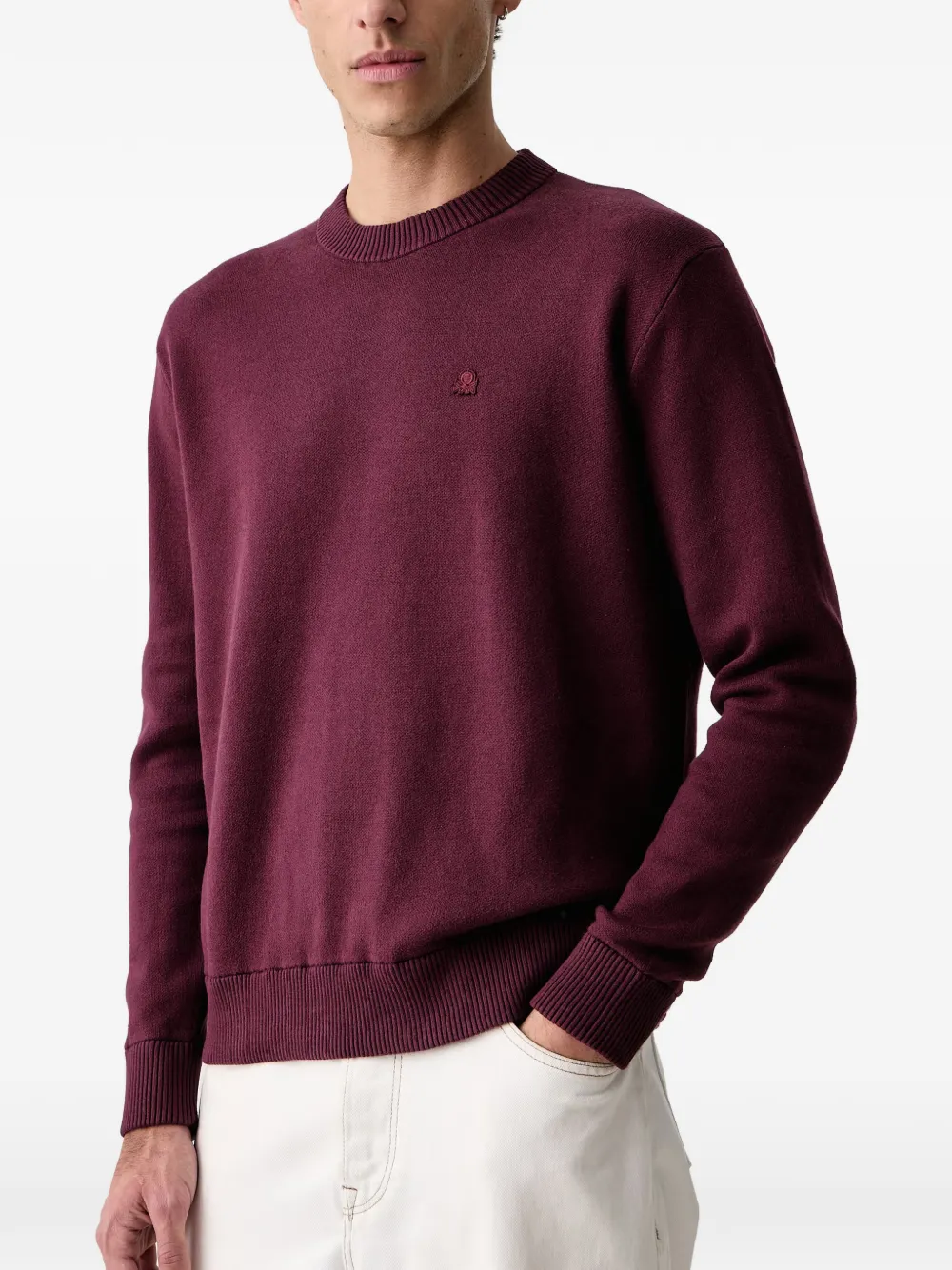 Benetton logo-embroidered crew-neck sweater Rood