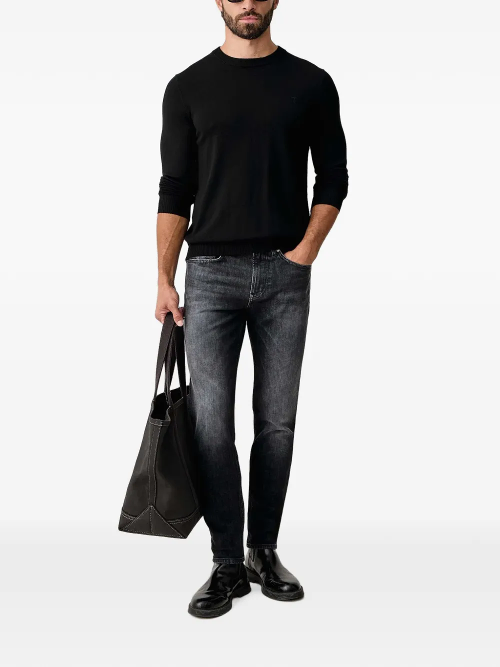 Trussardi Trui met geborduurd logo en ronde hals Zwart