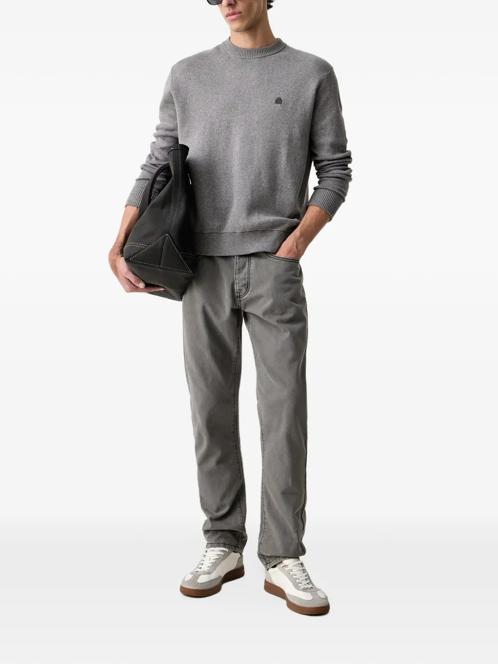 Benetton logo-patch ribbed-trim sweater Grijs