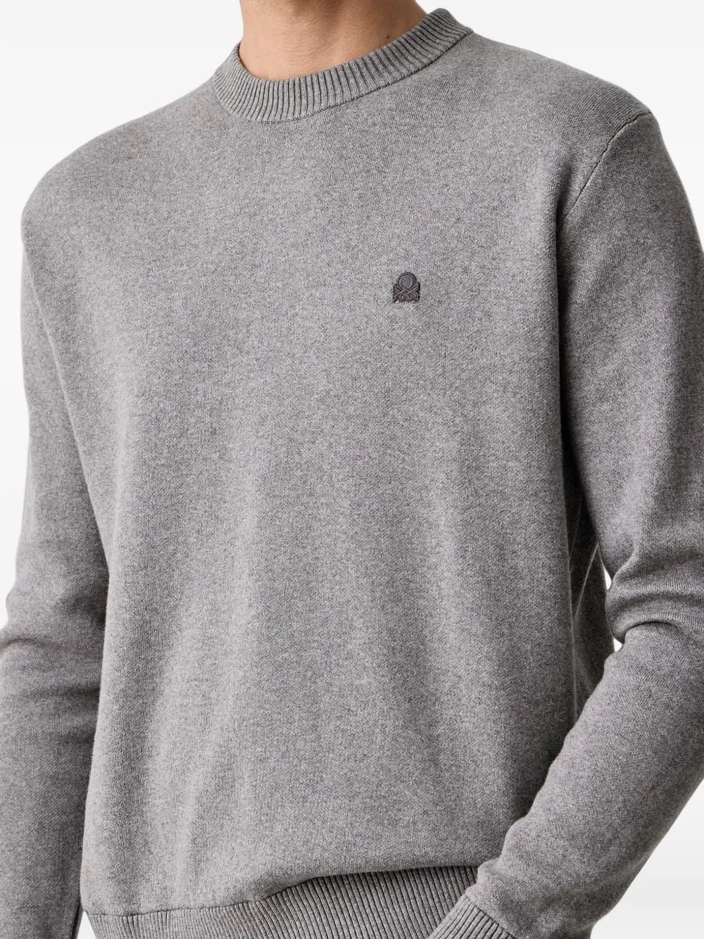 Benetton logo-patch ribbed-trim sweater Grijs