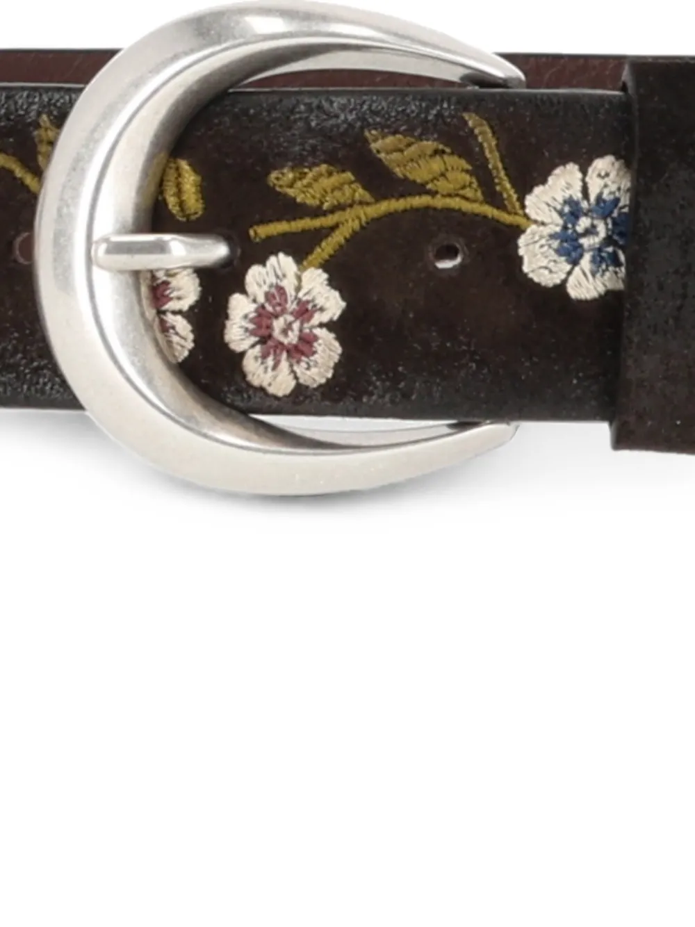 Orciani Leren riem met geborduurde bloemen Bruin