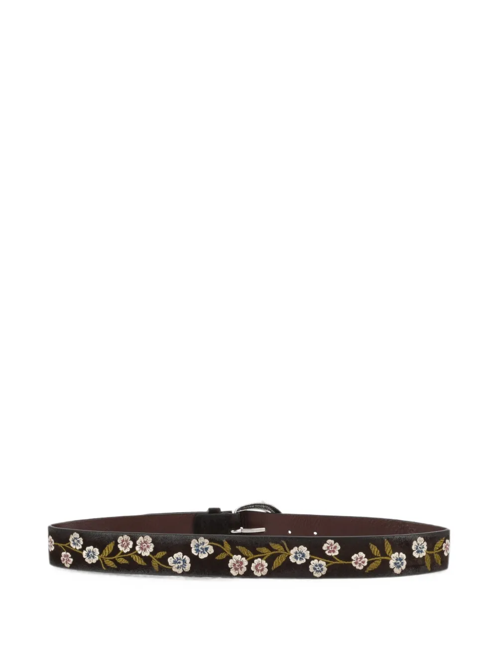 Orciani Leren riem met geborduurde bloemen Bruin