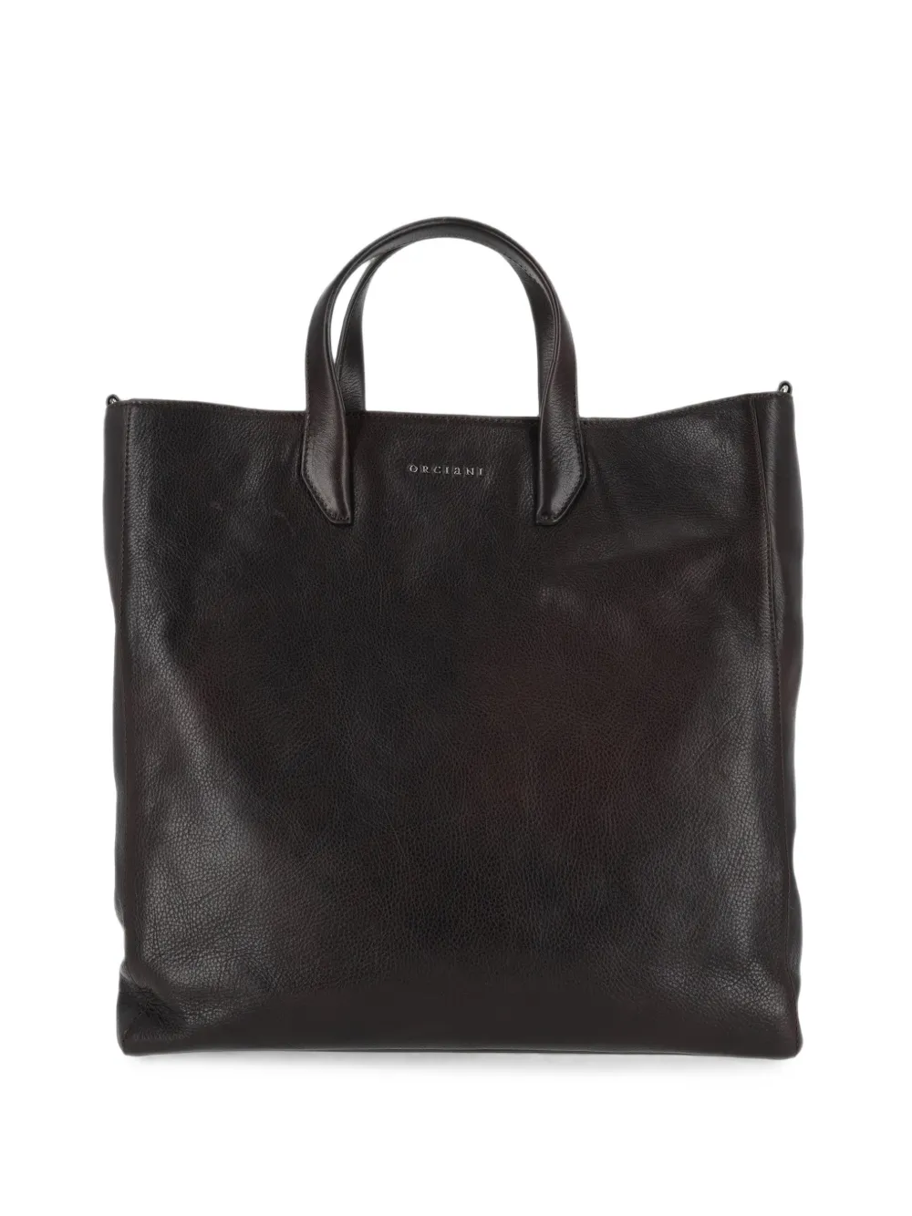 Orciani Work Lagoon Leather Tote Bag In Brown