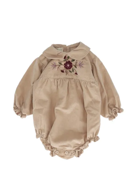 BABE & TESS floral-embroidered corduroy romper