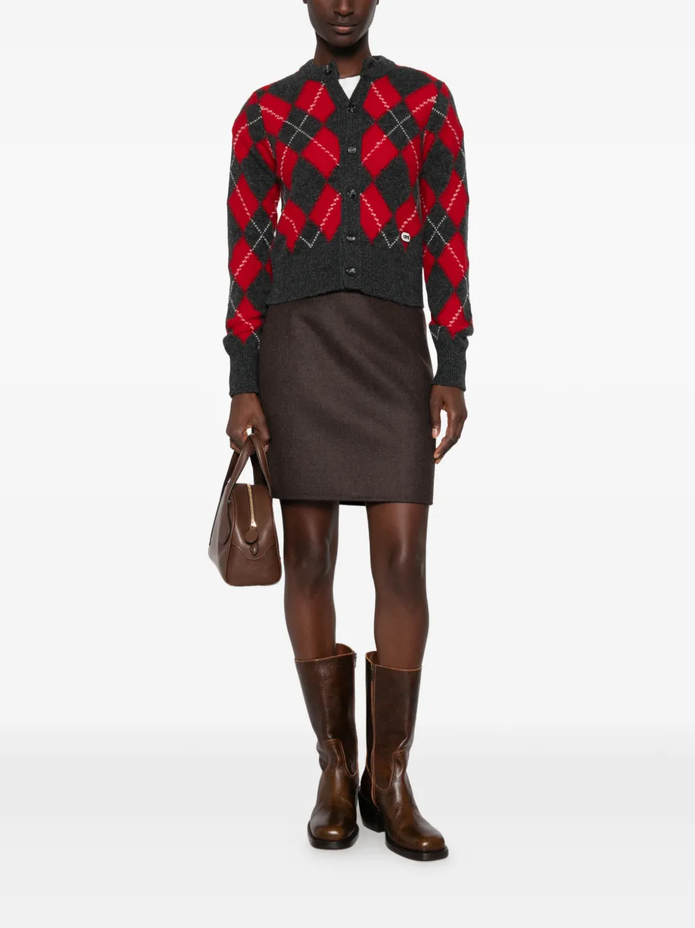 AMI Paris argyle-knit cardigan - Rouge