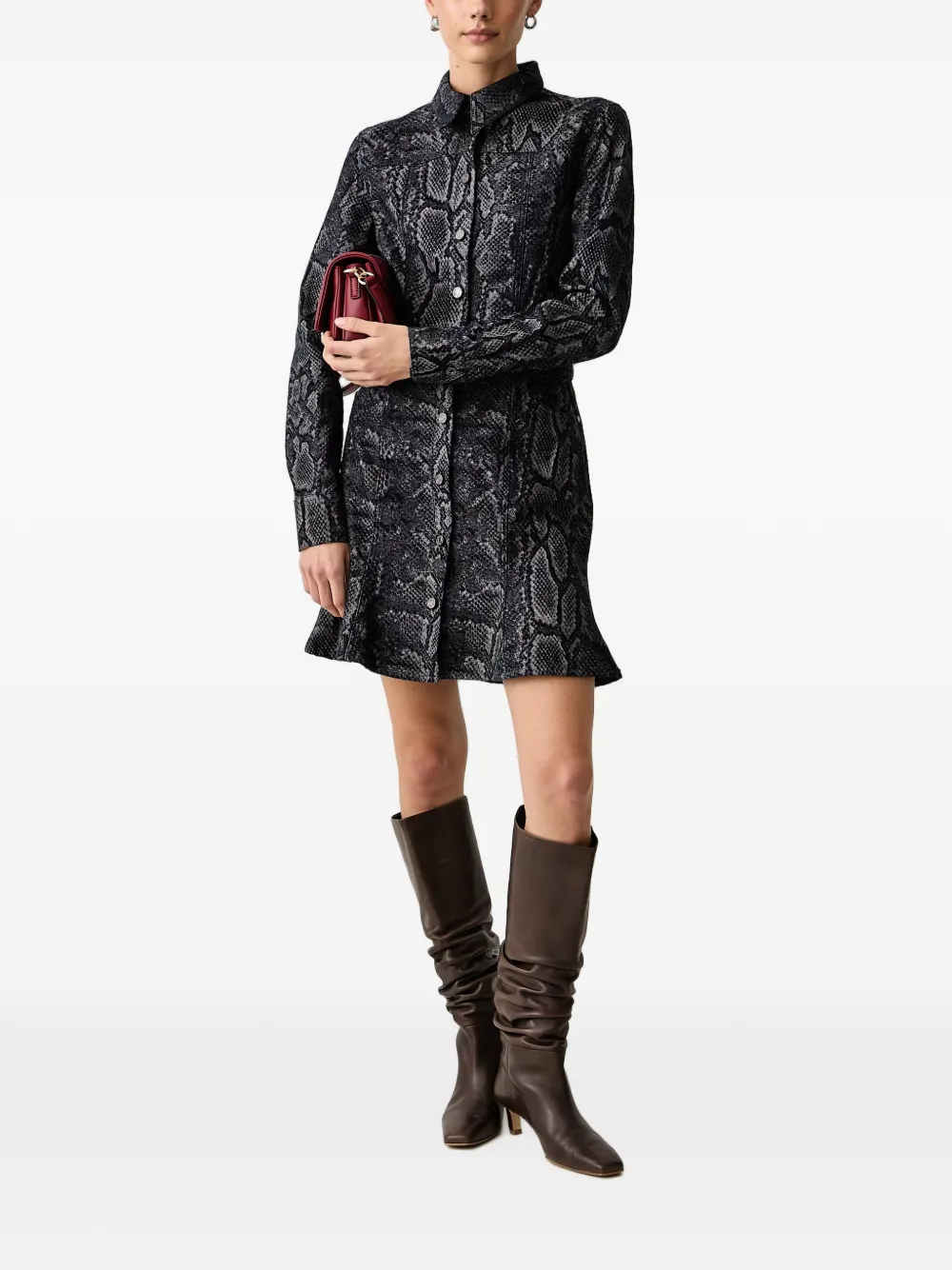 Trussardi snake-print ruffled mini dress - Nero