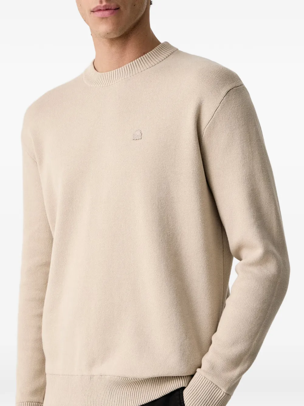 Benetton logo-embroidered ribbed-trim sweater Beige