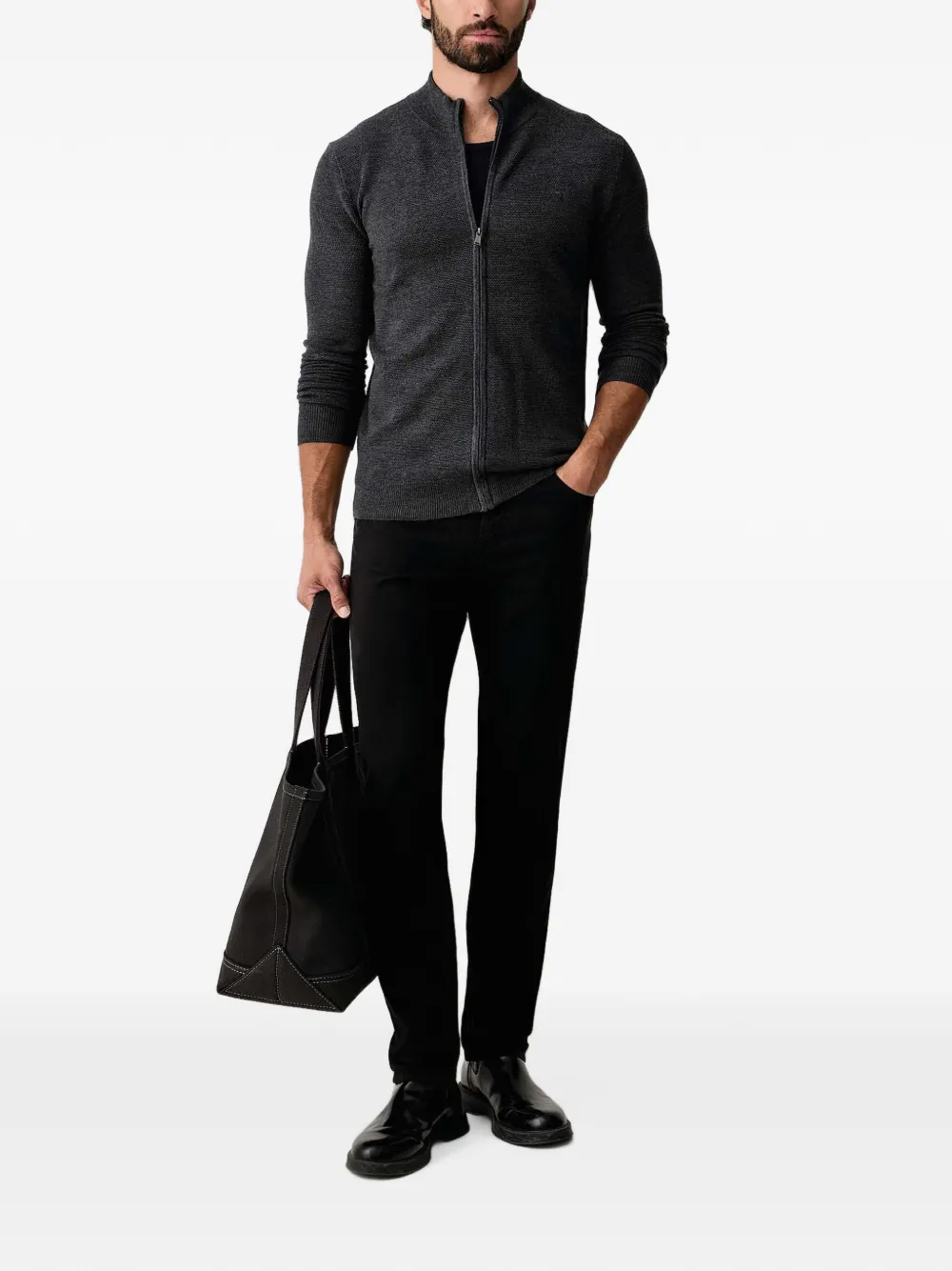 Trussardi zip-up ribbed-trim cardigan Grijs