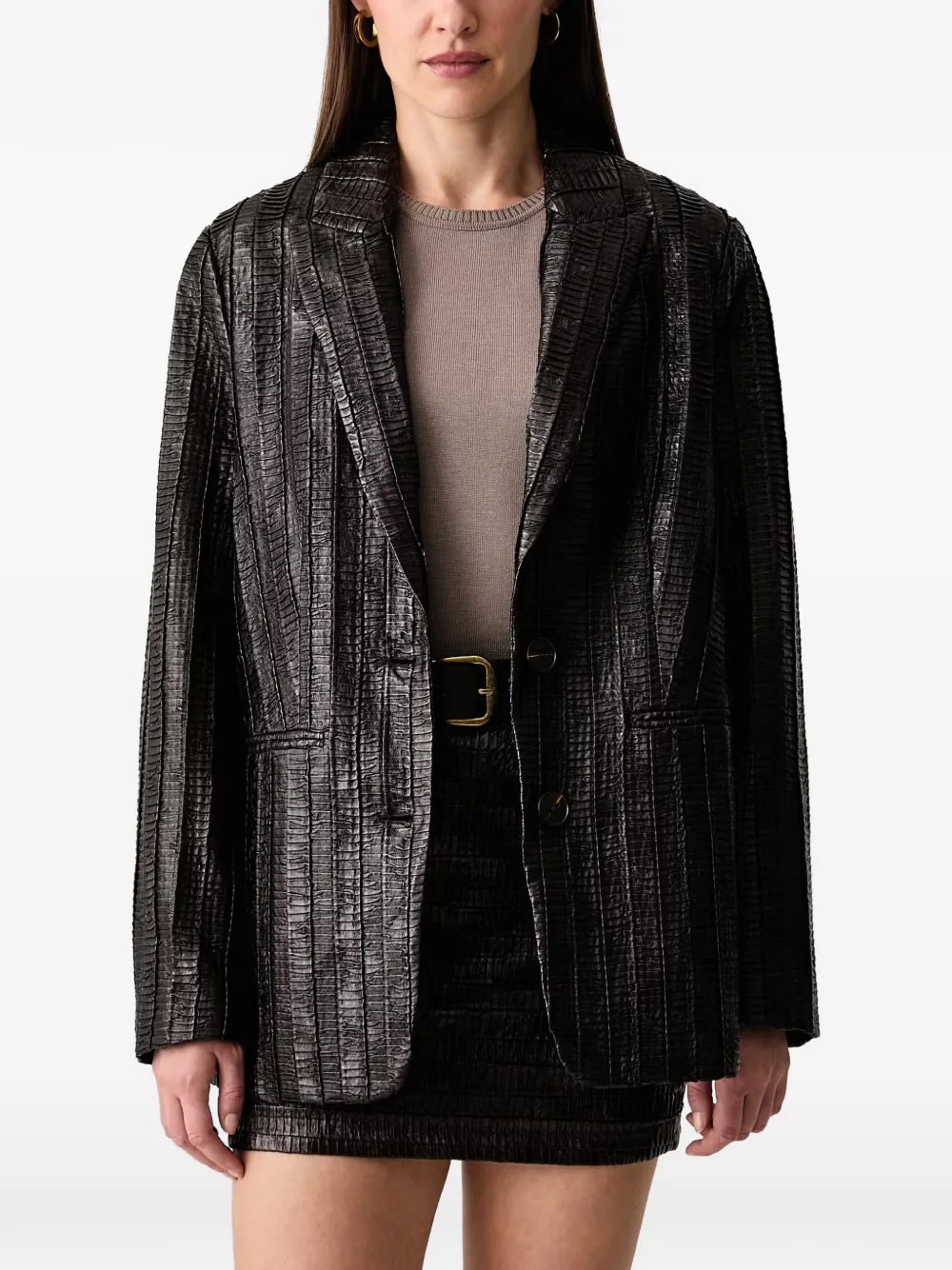 Silvian Heach crinkled-finish notched-lapel blazer
