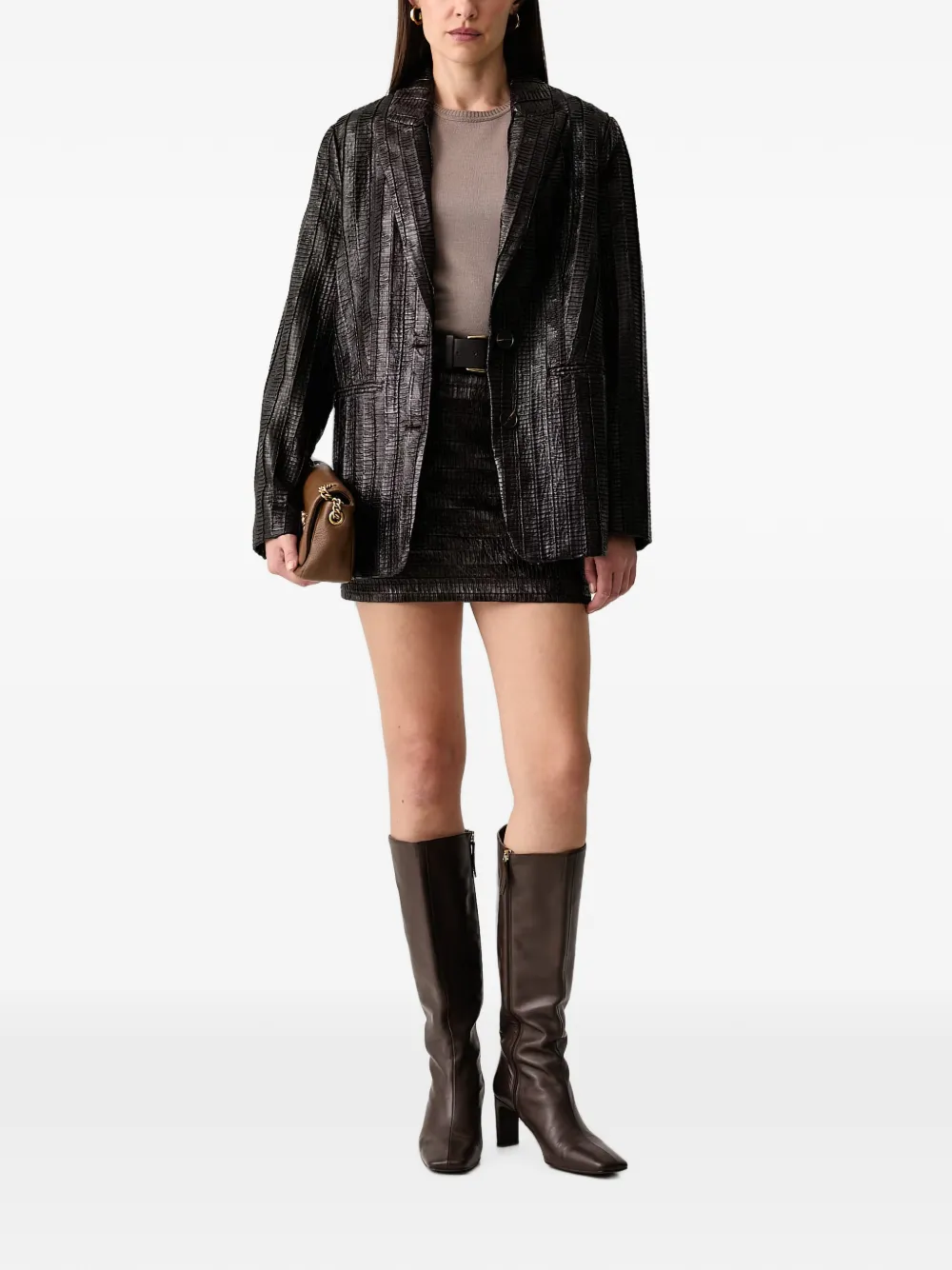 Silvian Heach Blazer met gekerfde revers en gekreukte afwerking Bruin
