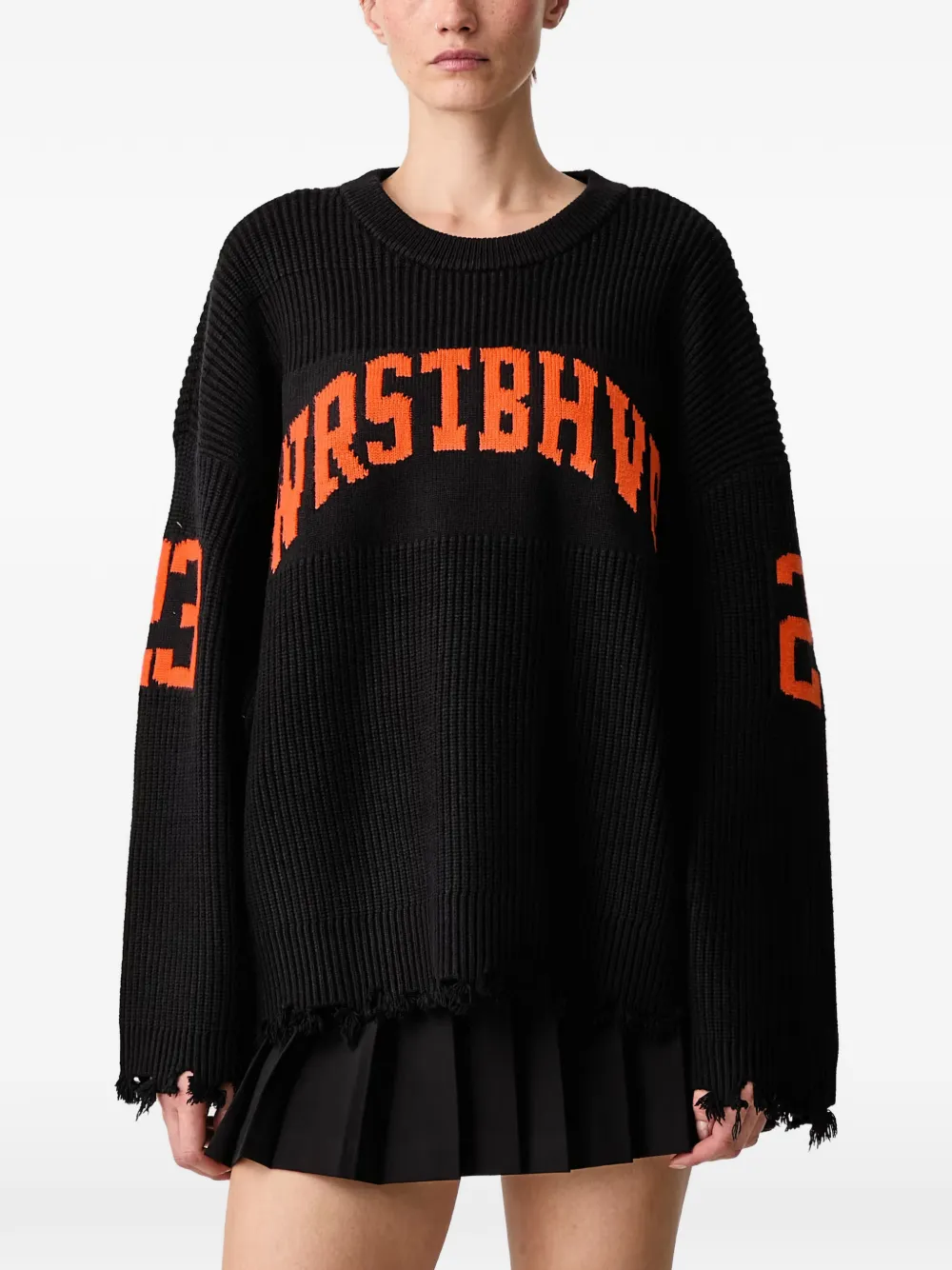 Wrstbhvr Tove Distressed Intarsia-knit Sweater In Black