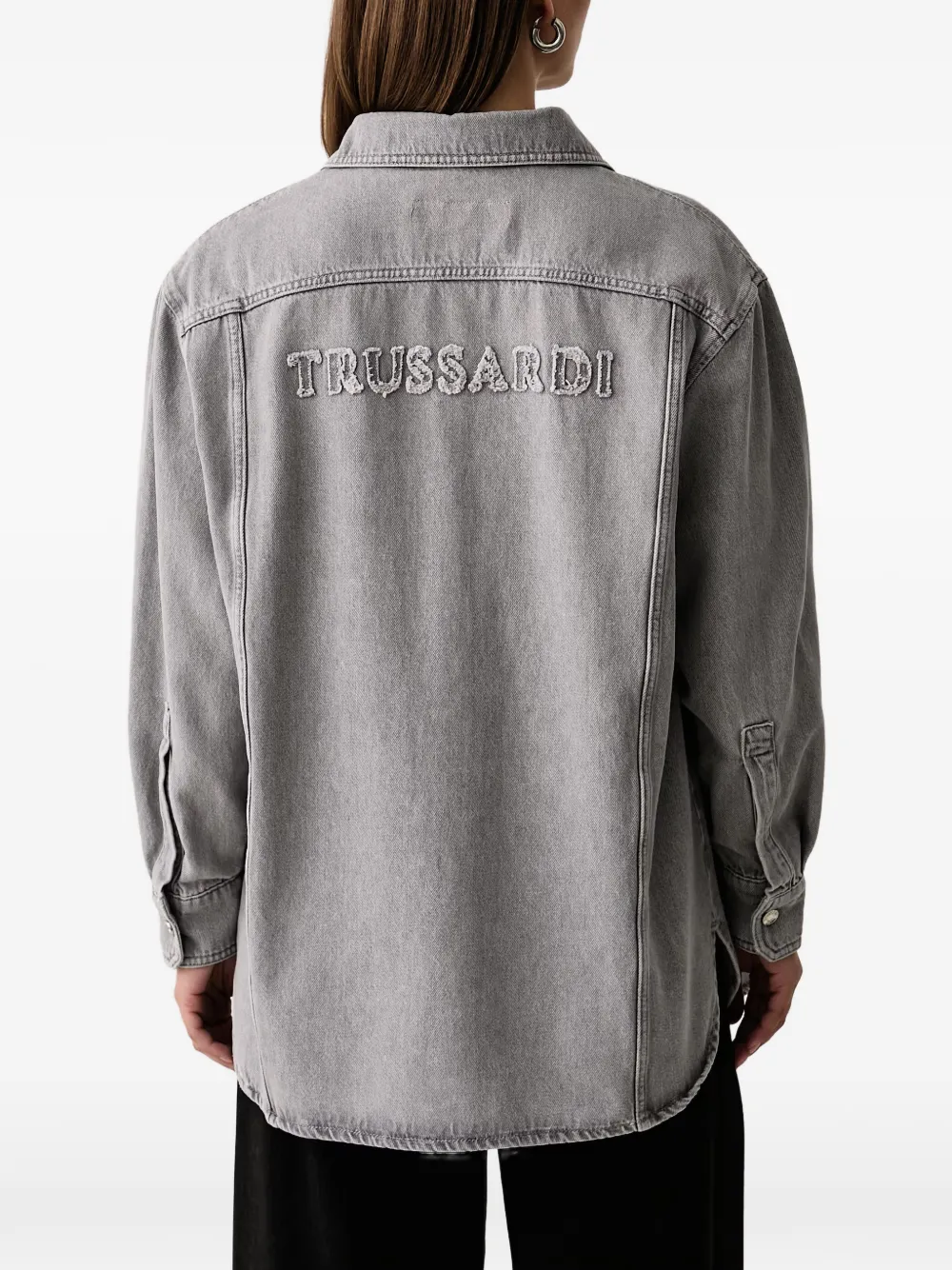 Trussardi Blouse met geborduurd logo en zakdetail Grijs