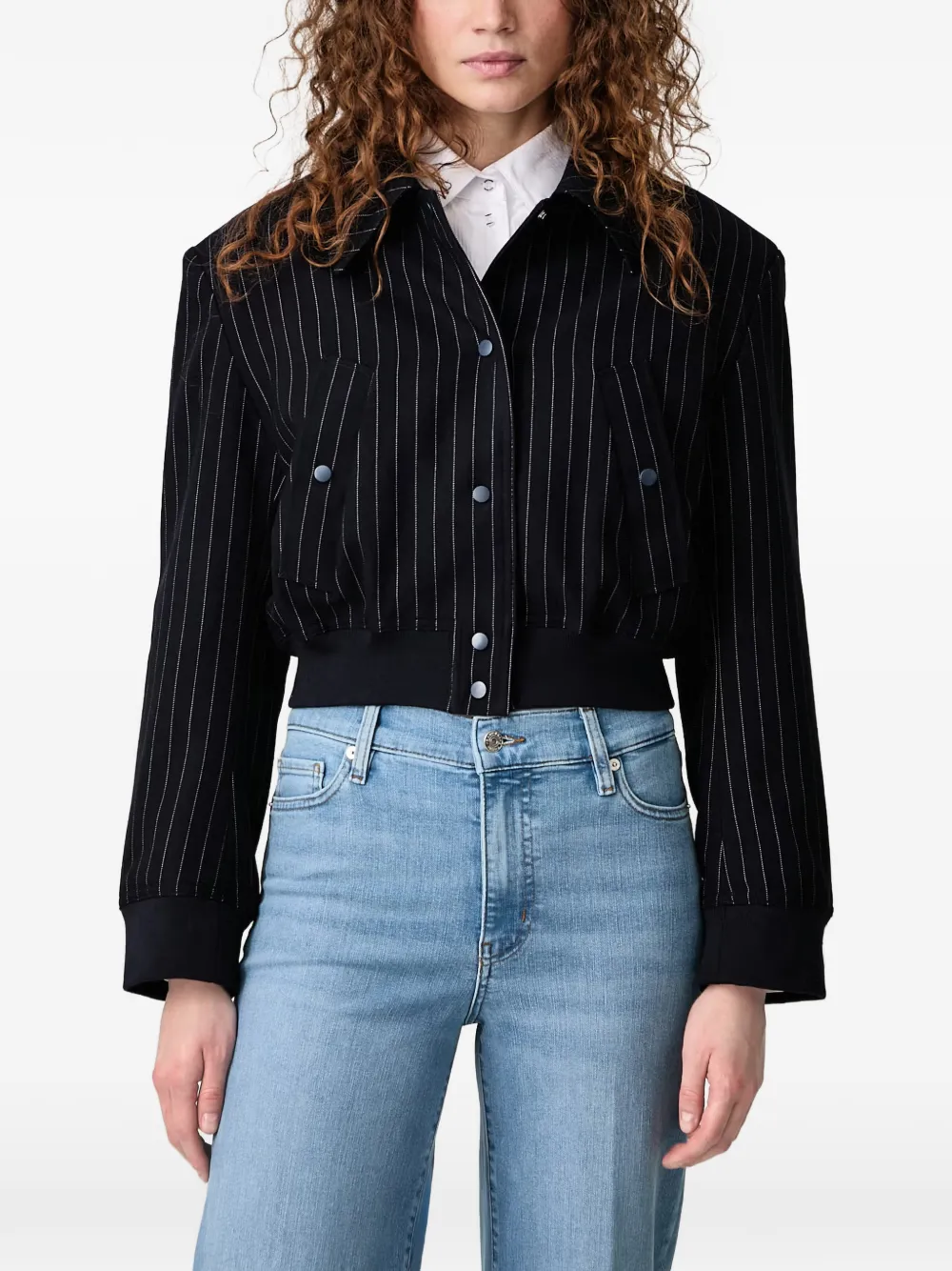 Wrstbhvr Nadeen Pinstripe Cropped Jacket In Blue