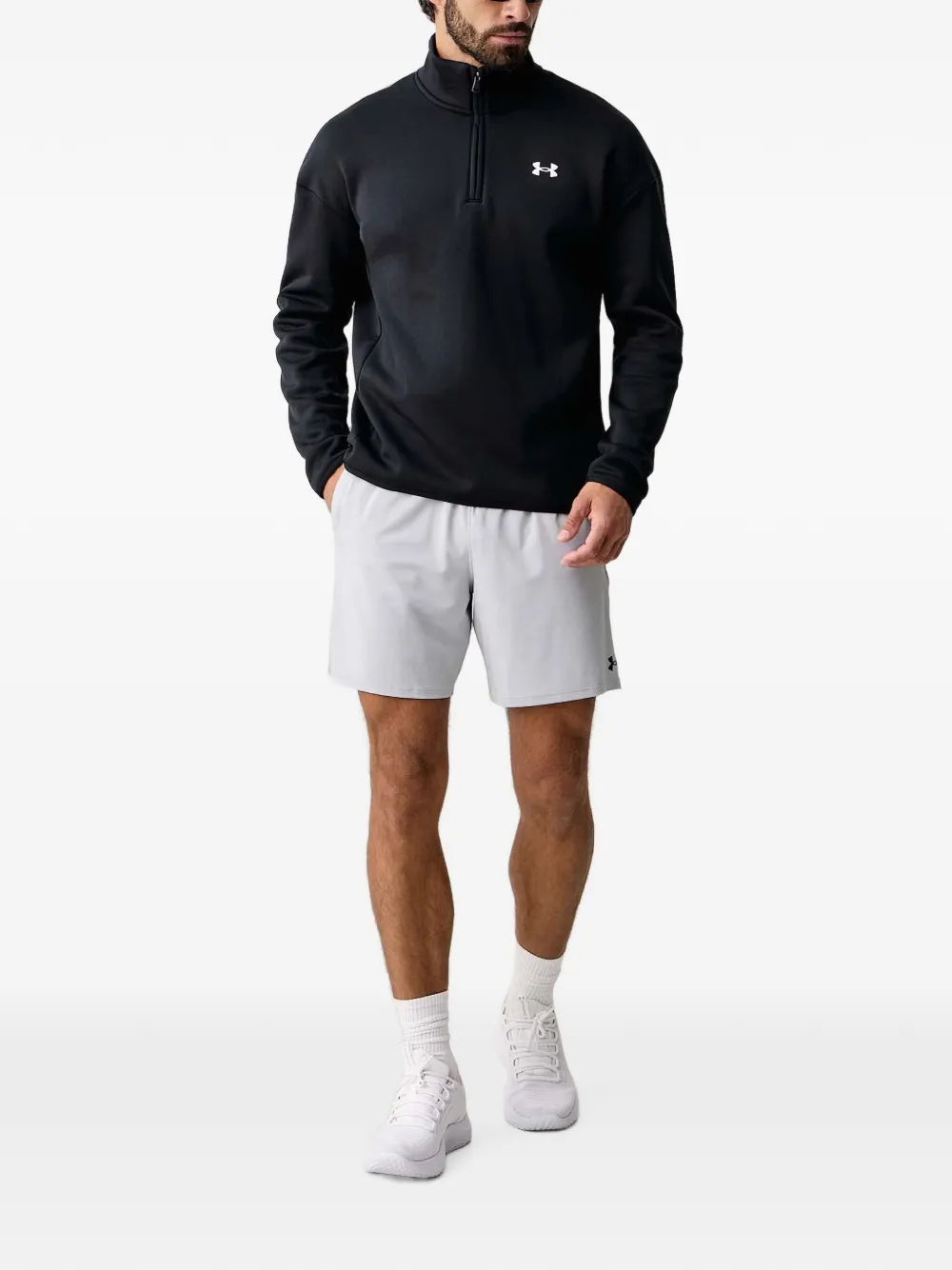 Under Armour Sweater met logopatch en kwart rits Zwart