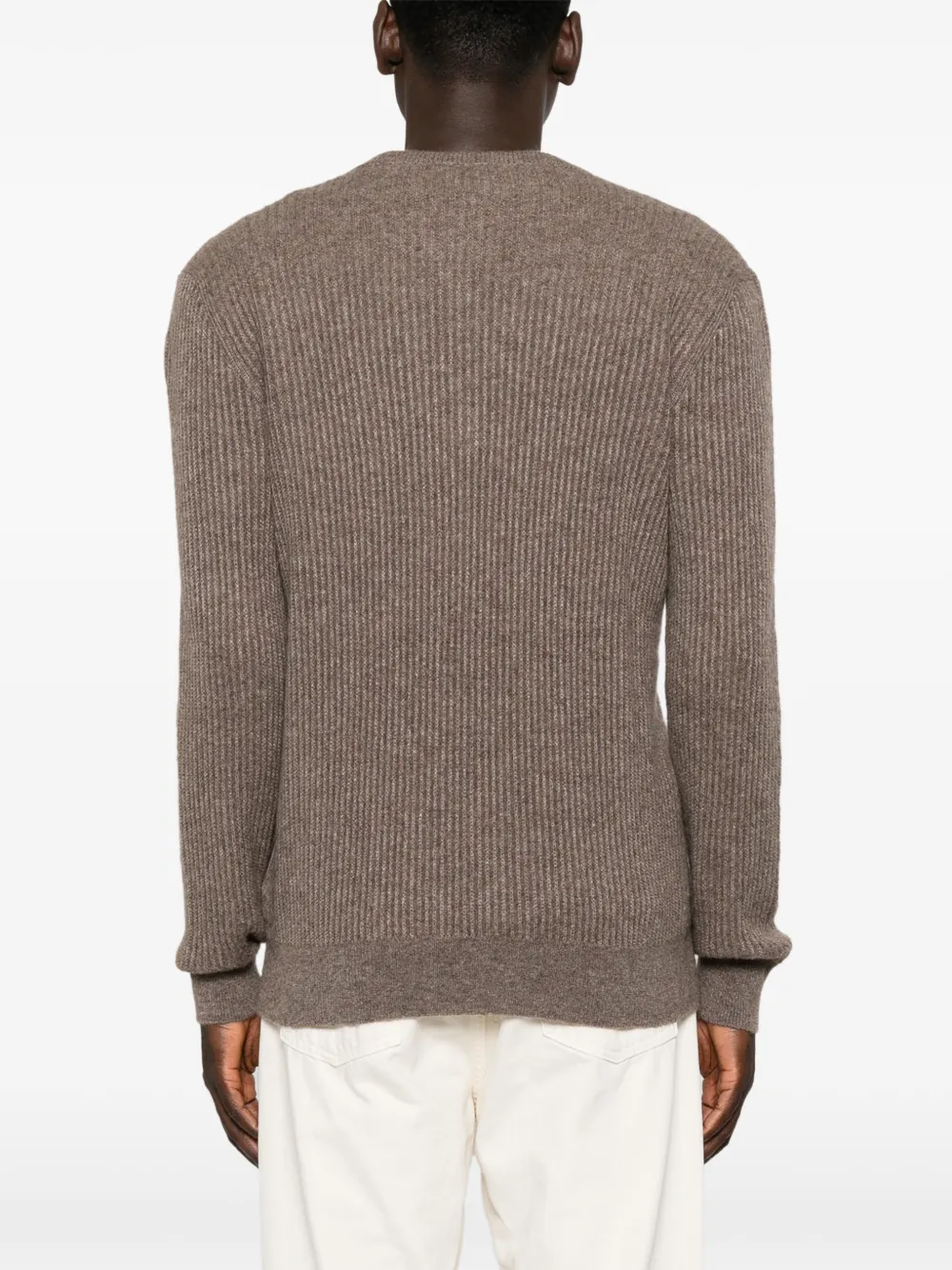 Roberto Collina Ribgebreide henley trui Bruin