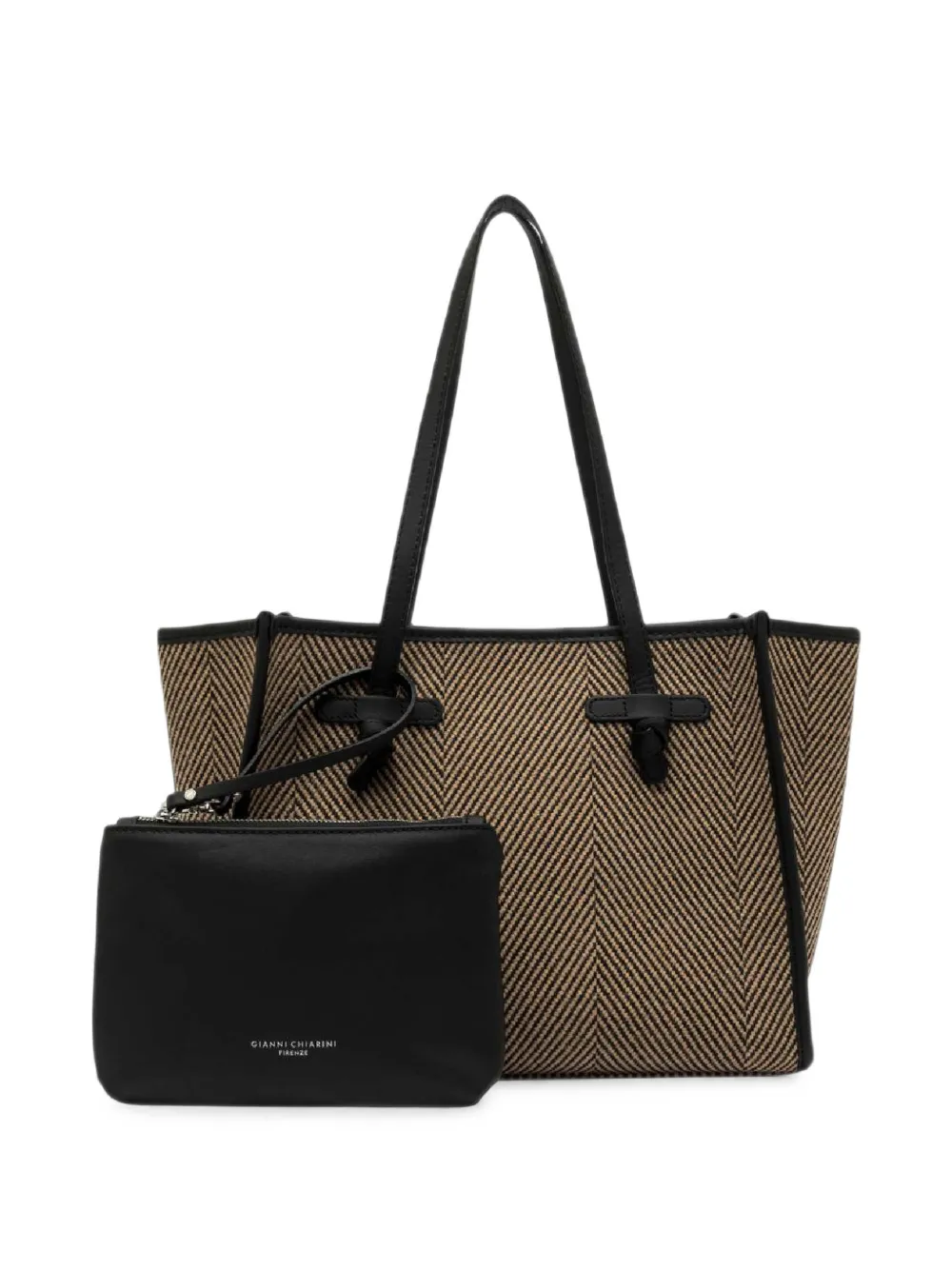 GIANNI CHIARINI Medium Marcella schoudertas met visgraatpatroon Zwart