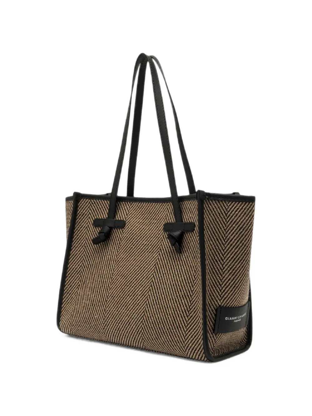 GIANNI CHIARINI Medium Marcella schoudertas met visgraatpatroon Zwart