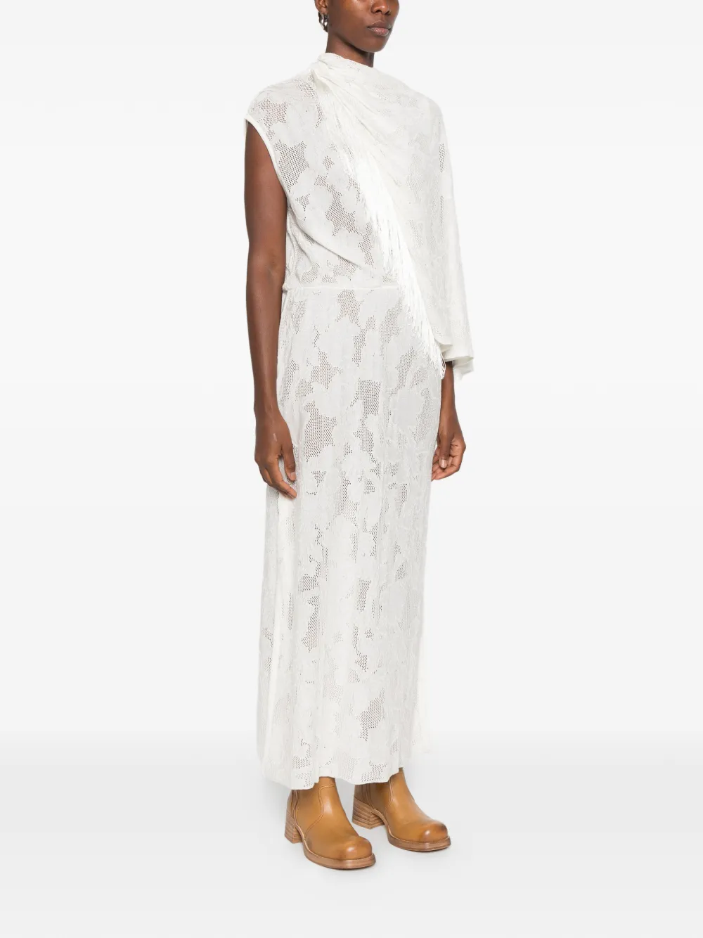 Cecilia Prado fringe-trim floral-lace maxi dress Wit