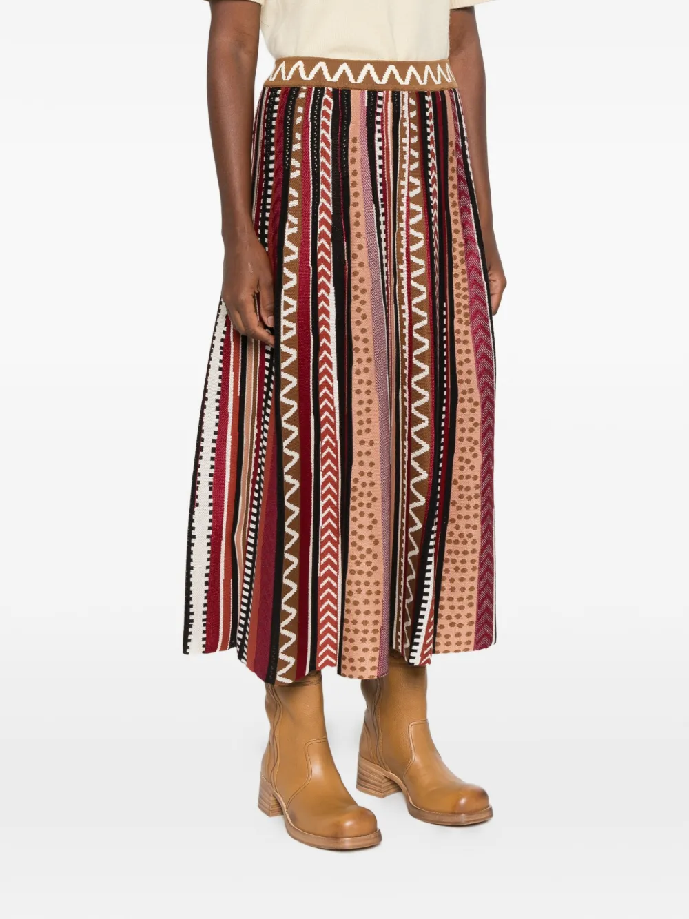 Cecilia Prado Carla gebreide midi-rok met geometrisch patroon Bruin