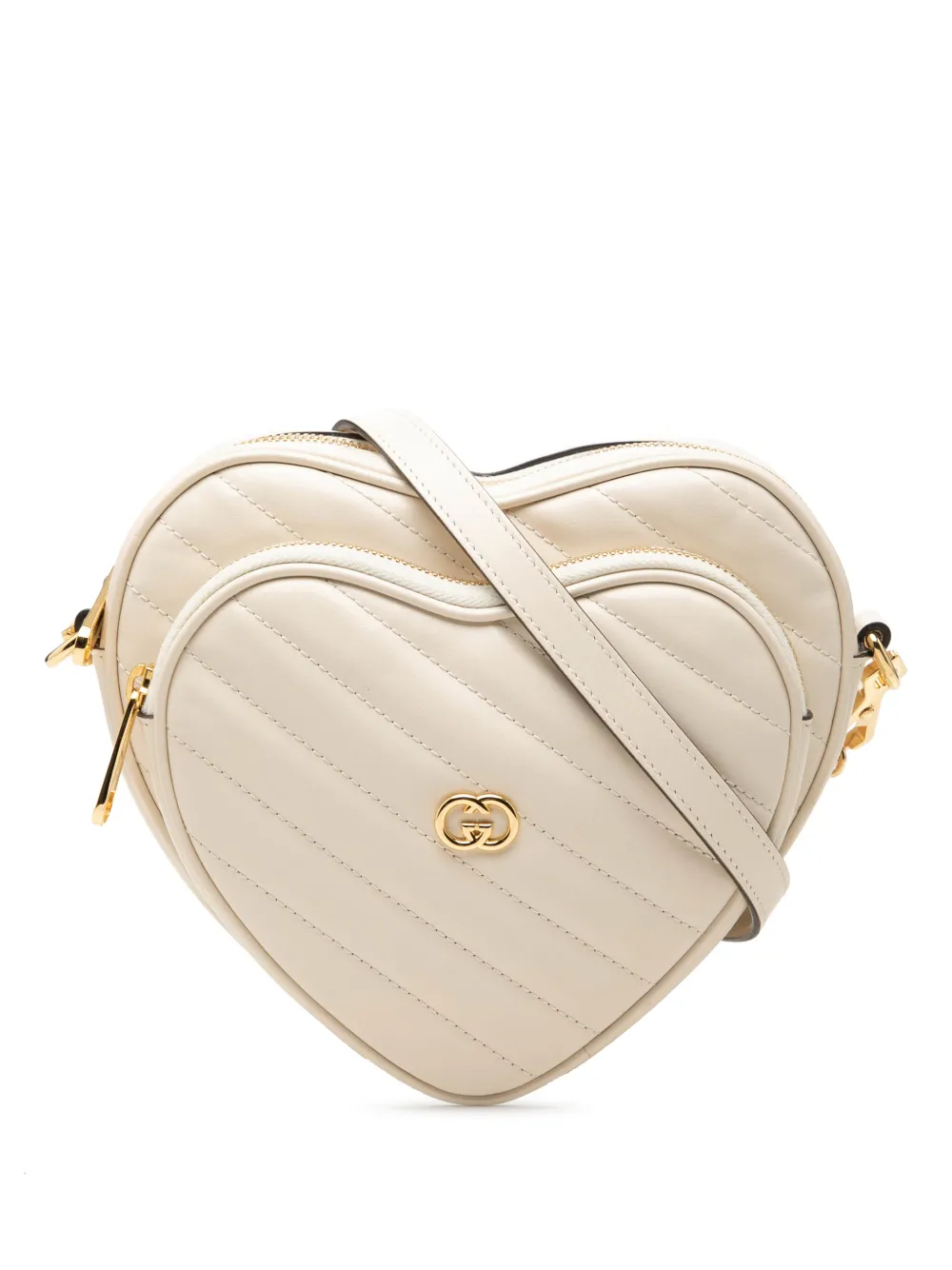 Gucci Pre-Owned 2016-2026 Mini Matelasse Diagonal Calfskin Interlocking G Heart crossbody bag - Bianco