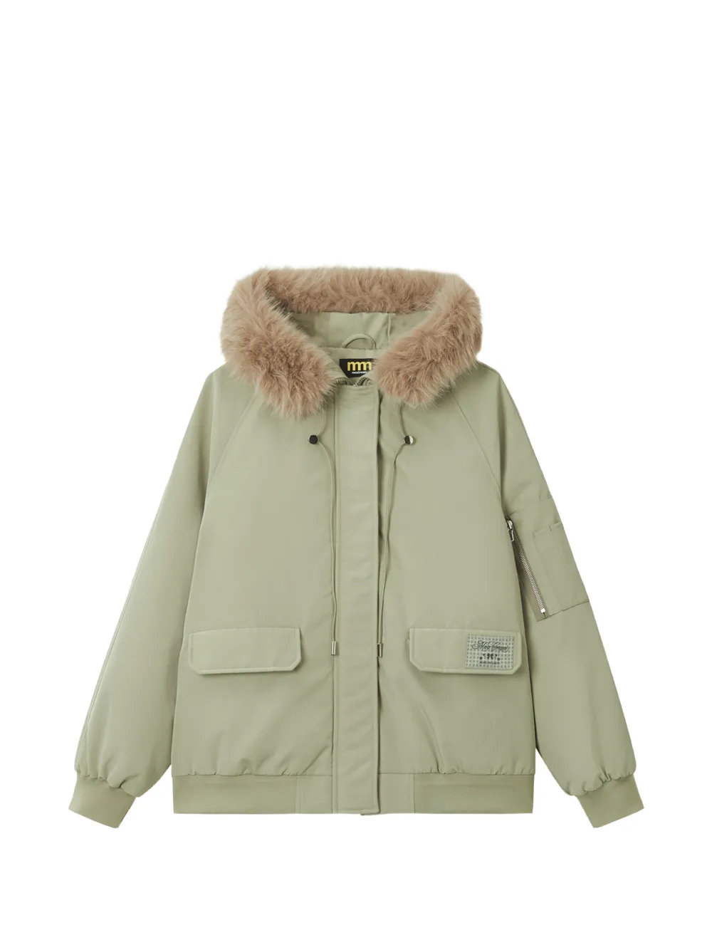 Mini Cream Faux-fur Trim Hooded Jacket In Green