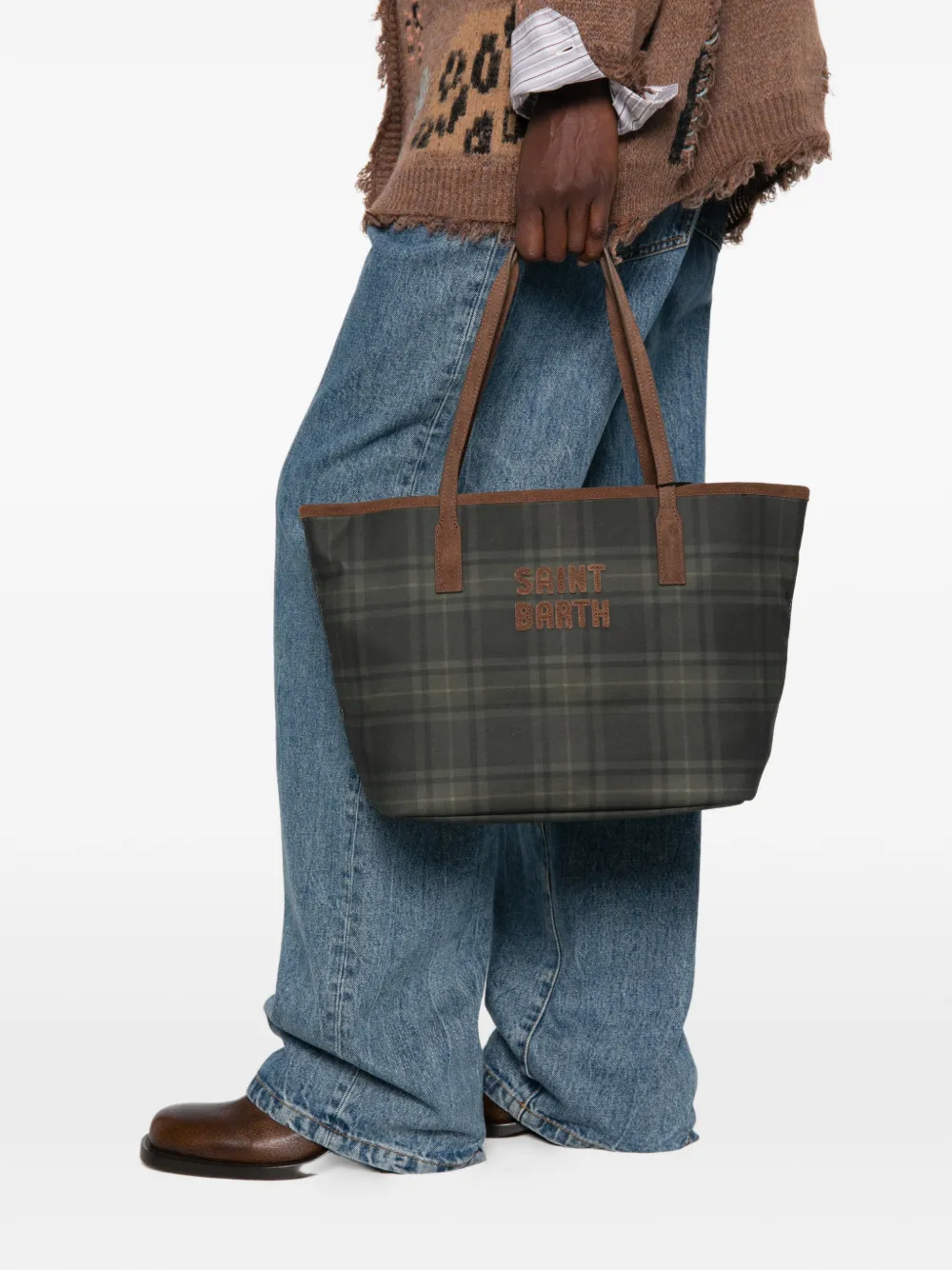 MC2 Saint Barth medium City tartan-print tote bag - Vert