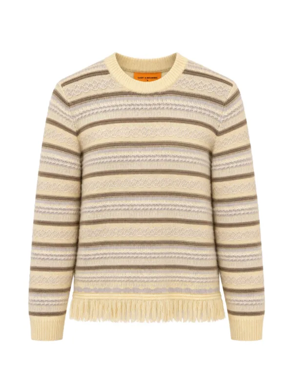 Guest In Residence Striped Fringe-trimmed Sweater in Neutrals