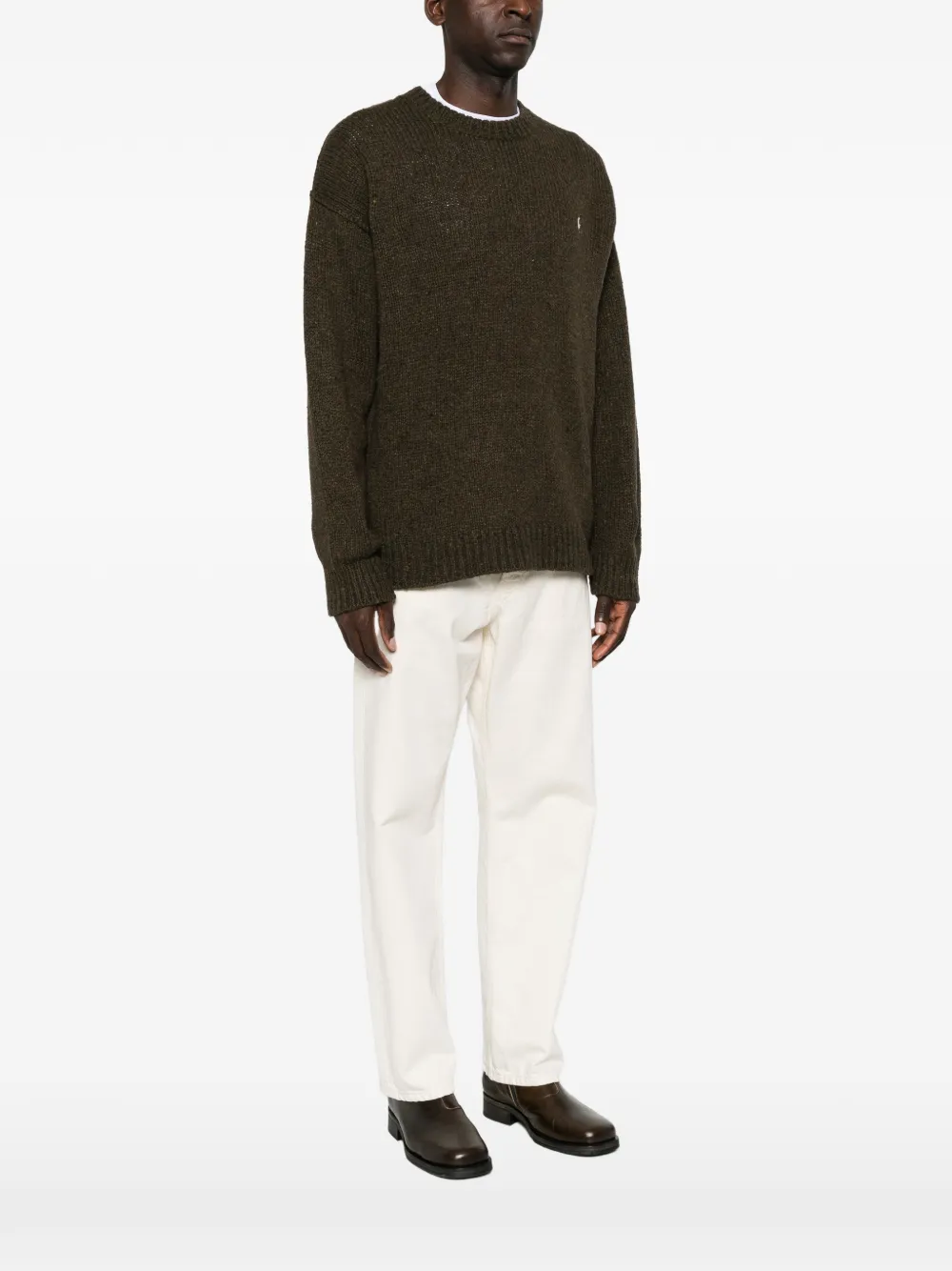 Polo Ralph Lauren logo-embroidered ribbed-knit sweater Groen