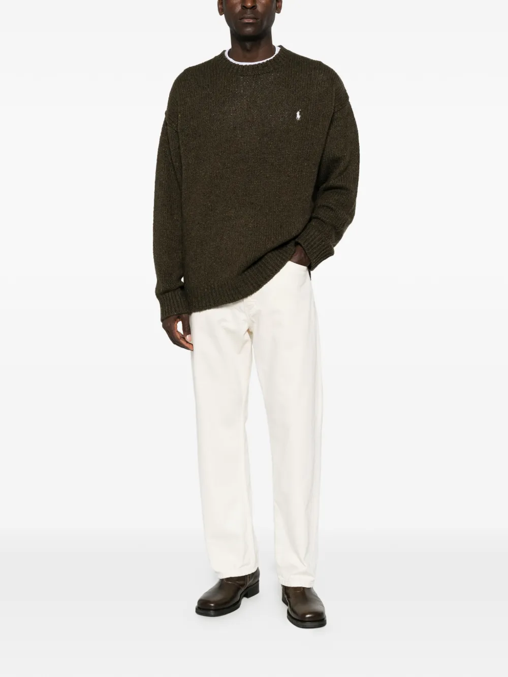 Polo Ralph Lauren logo-embroidered ribbed-knit sweater Groen