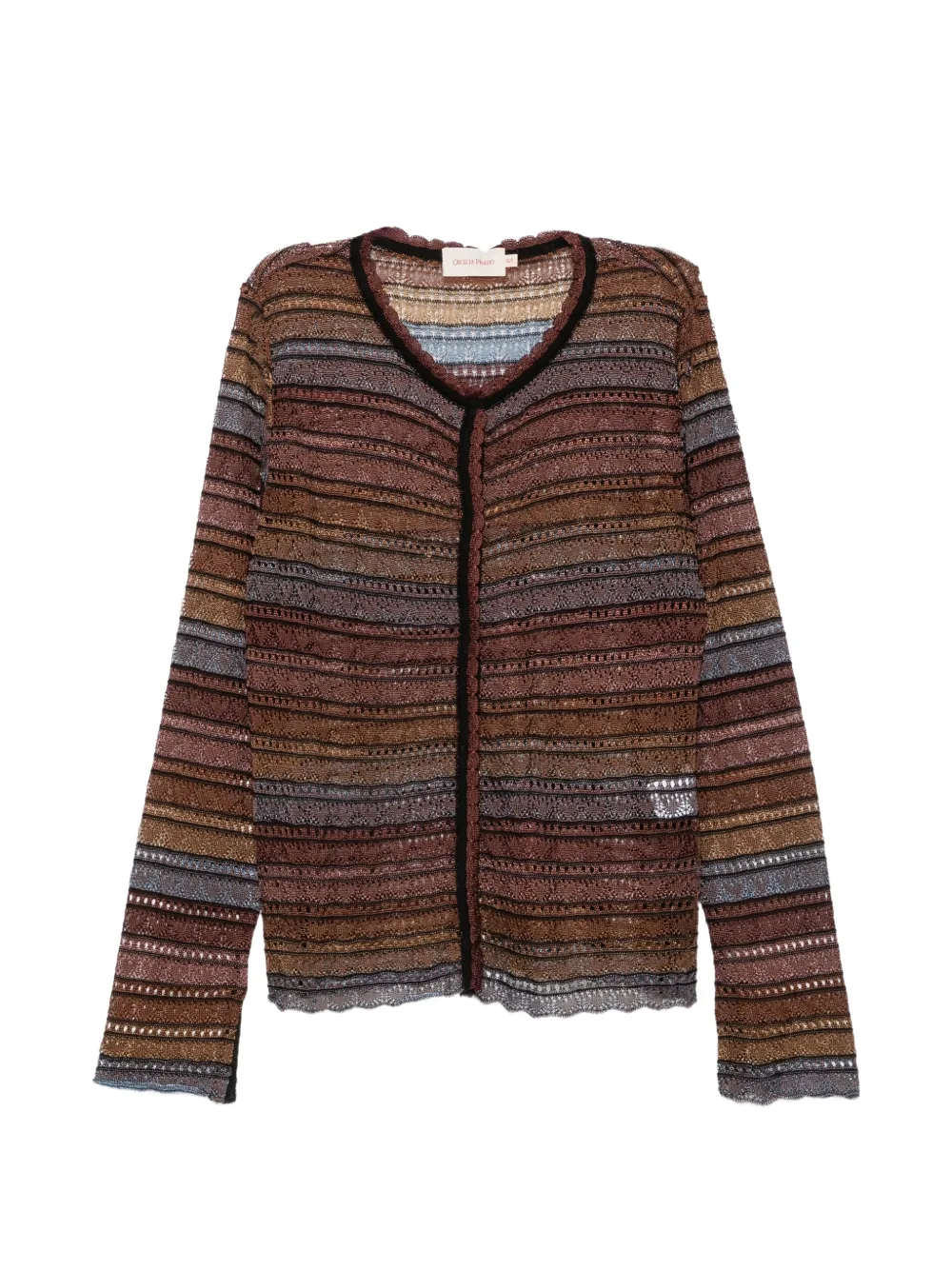 Cecilia Prado striped pointelle-knit cardigan - Marrone