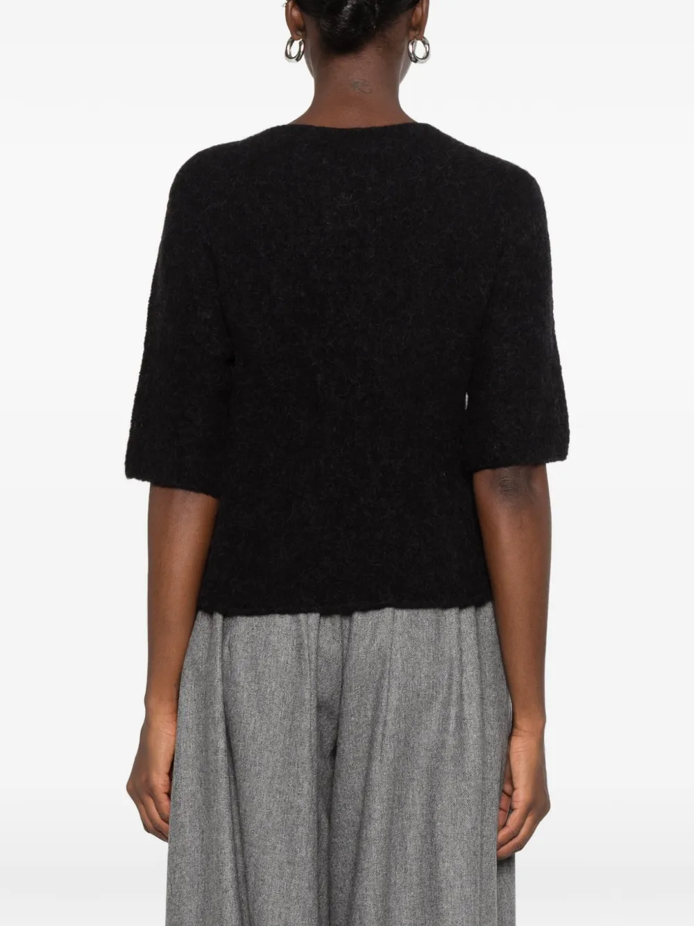 Liviana Conti brushed short-sleeve cardigan Grijs