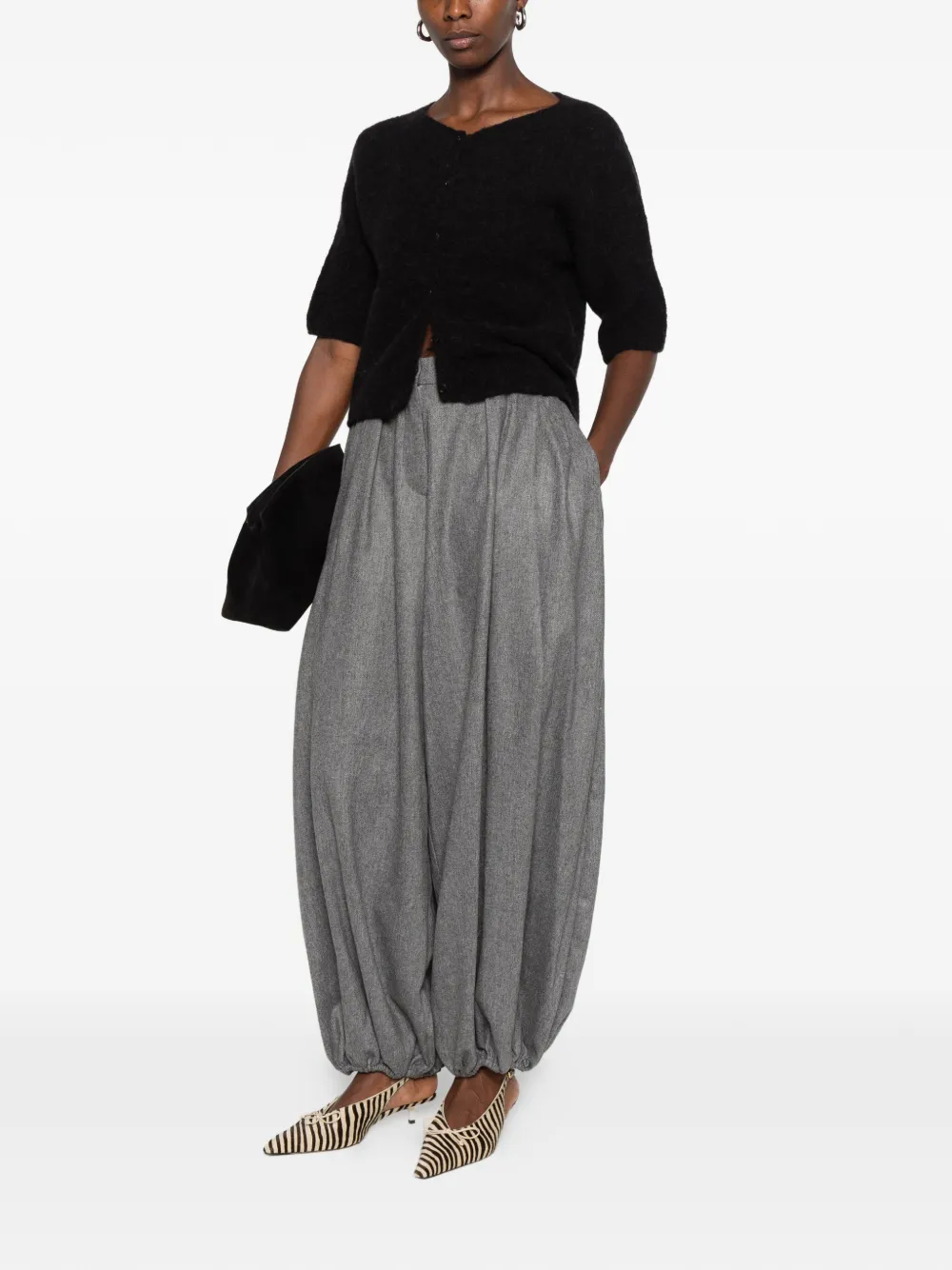 Liviana Conti brushed short-sleeve cardigan Grijs