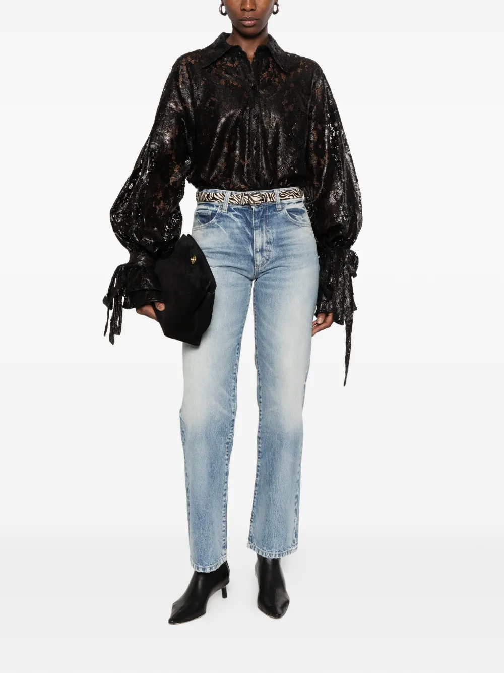 Blumarine lace tie-cuff shirt Zwart
