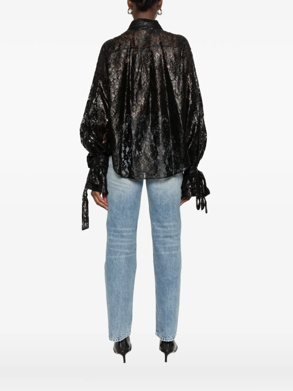 Blumarine lace tie-cuff shirt Zwart