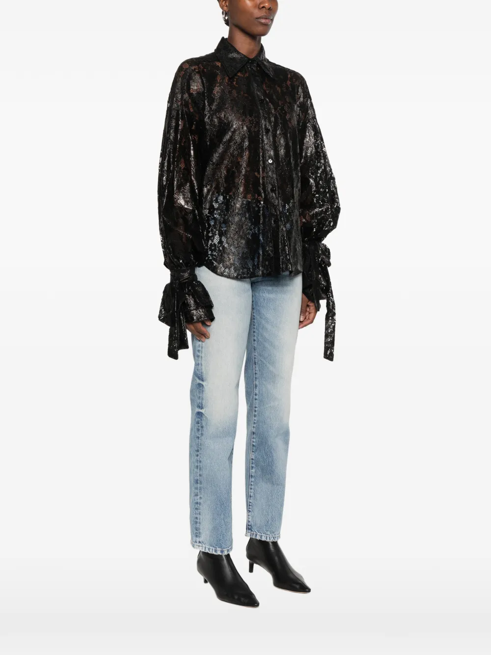 Blumarine lace tie-cuff shirt Zwart