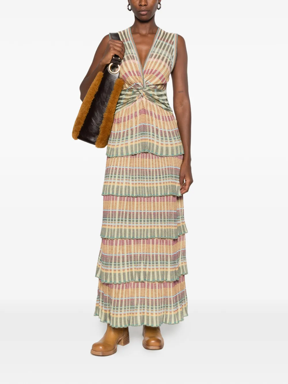 Cecilia Prado twist-detail tiered maxi dress Beige