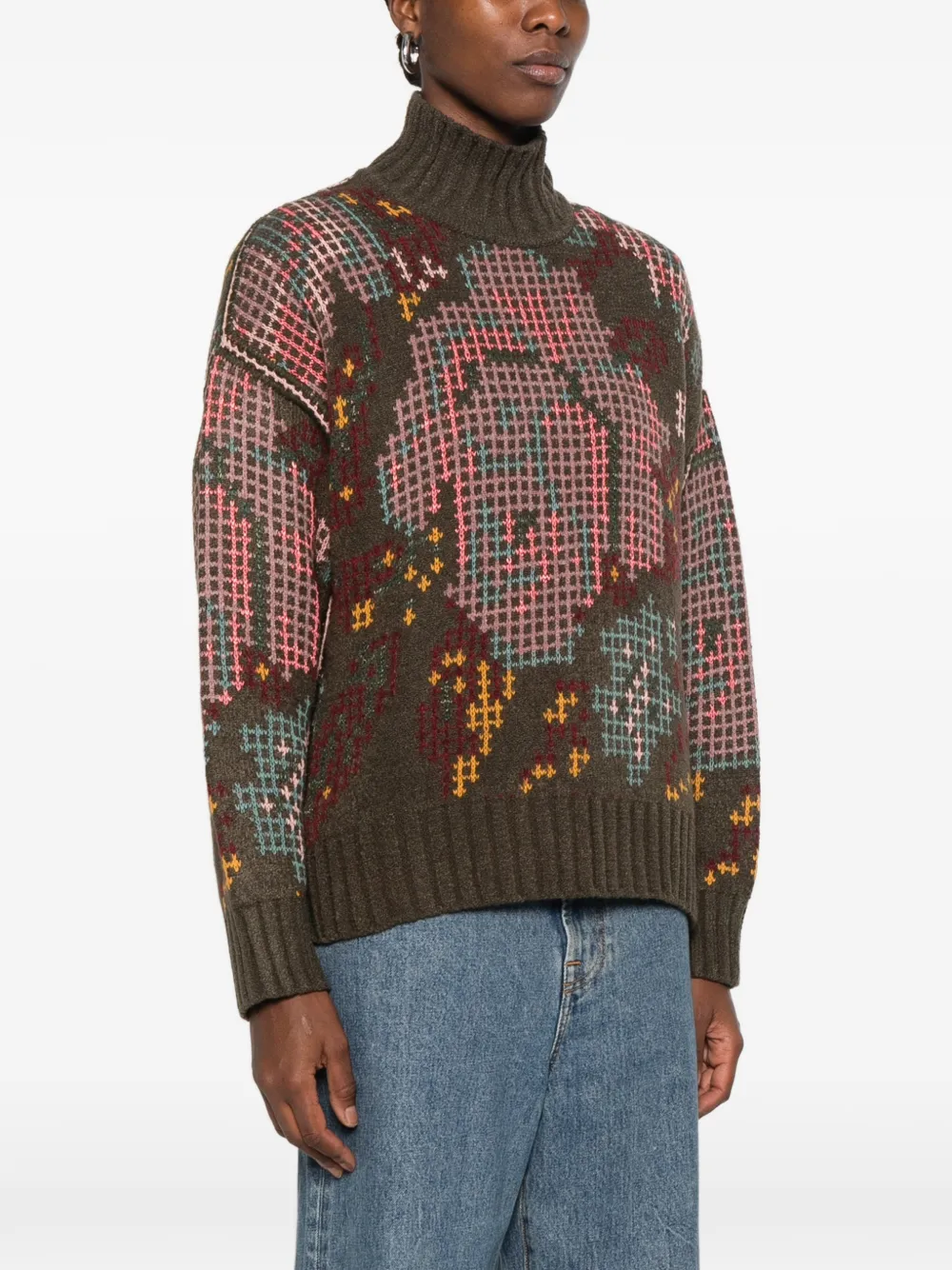 Cecilia Prado Lilian intarsia-knit high-neck sweater Groen