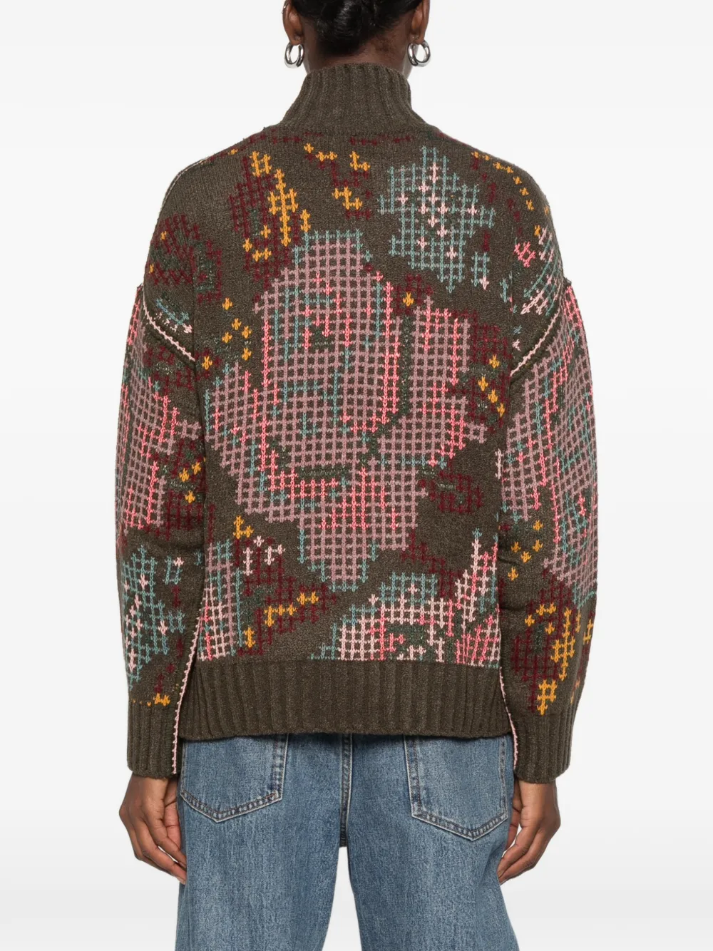 Cecilia Prado Lilian intarsia-knit high-neck sweater Groen