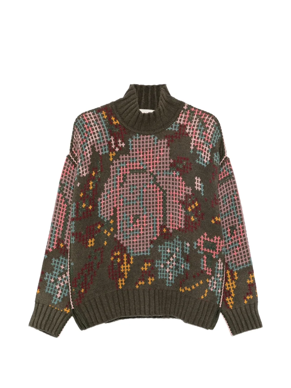 Cecilia Prado Lilian intarsia-knit high-neck sweater Groen
