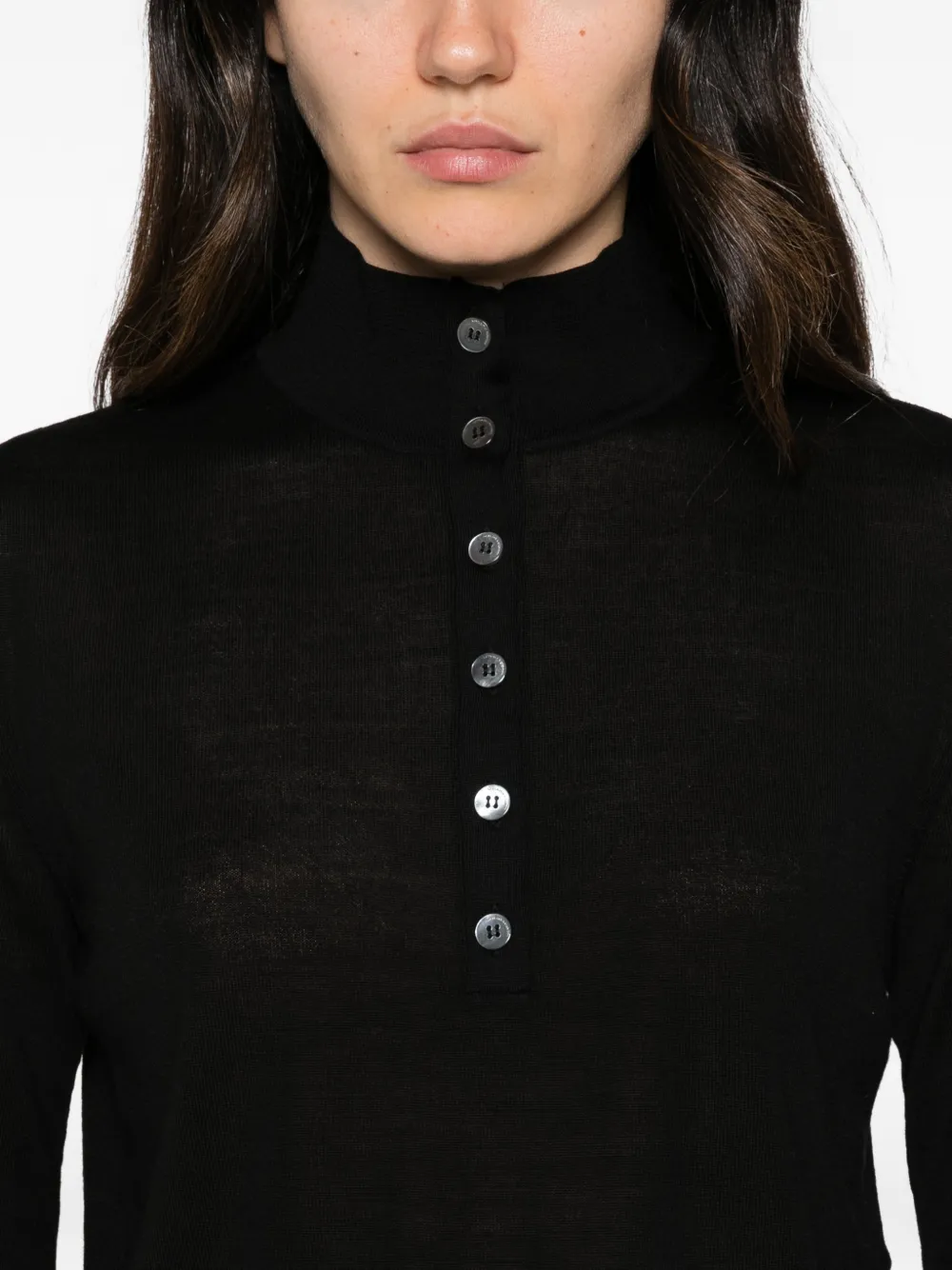 Liviana Conti high-neck button-up sweater Zwart