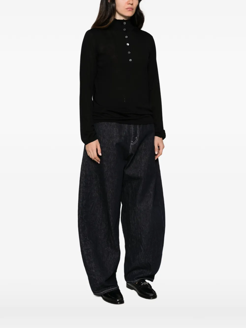 Liviana Conti high-neck button-up sweater Zwart