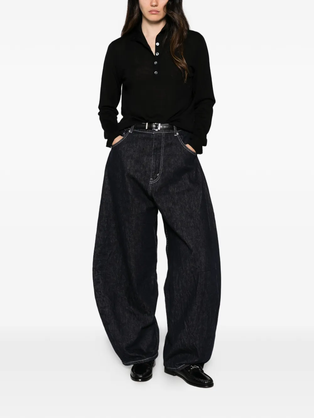 Liviana Conti high-neck button-up sweater Zwart