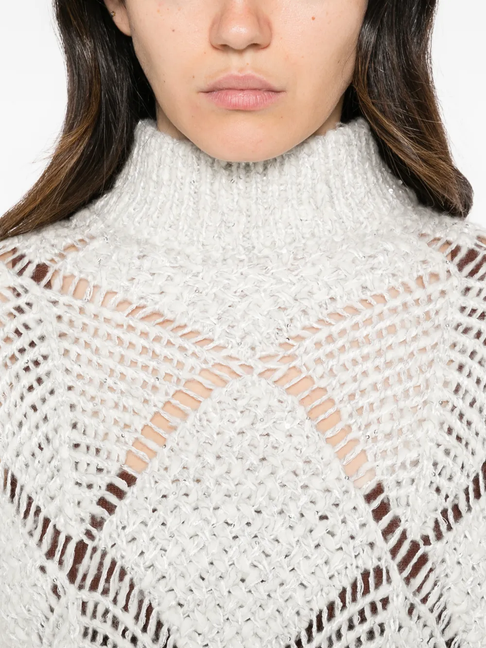 Antonelli open-knit sequin-embellished sweater Beige