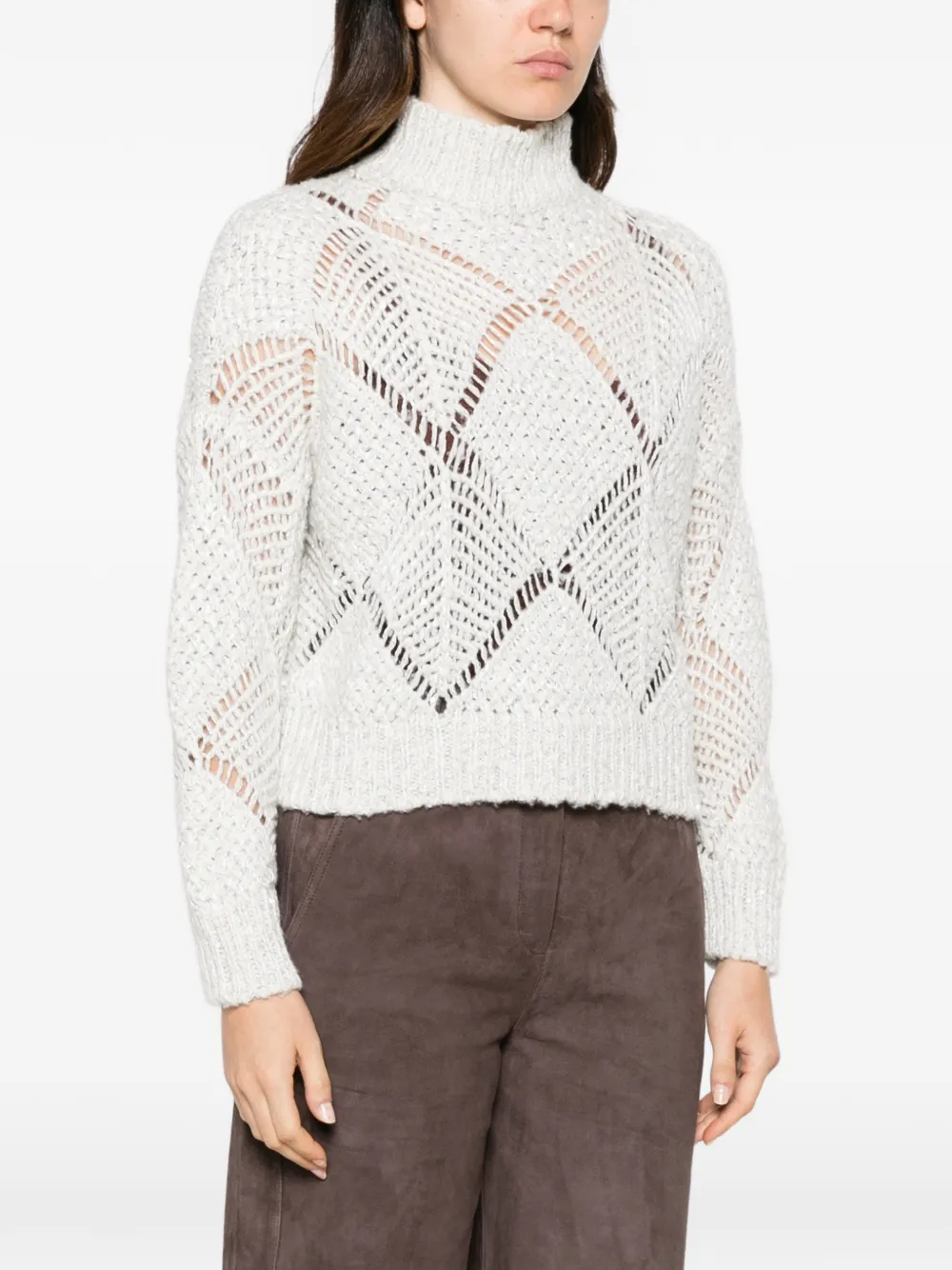 Antonelli open-knit sequin-embellished sweater Beige