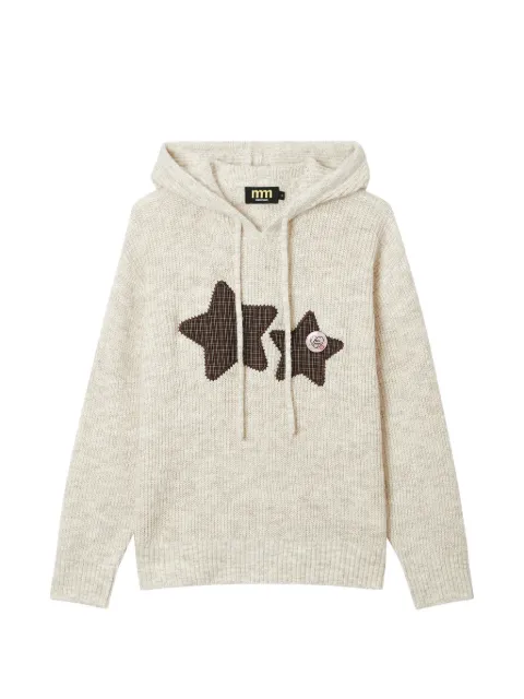 Mini Cream star-patchwork knitted hoodie