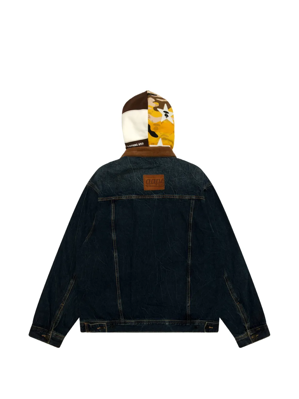AAPE BY *A BATHING APE corduroy-collar hooded denim jacket Blauw