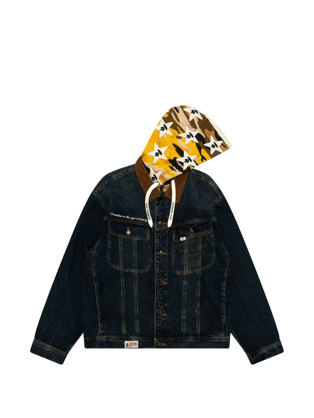 AAPE BY *A BATHING APE corduroy-collar hooded denim jacket Blauw